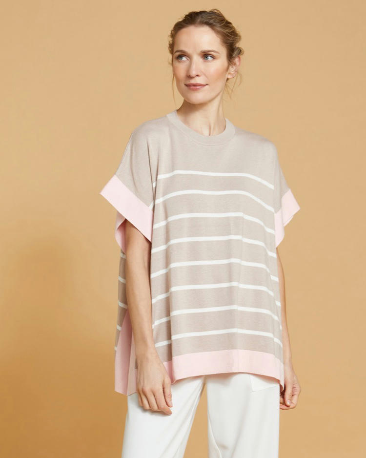 Paul Costelloe Living Studio Stripe Cotton and Merino Wool-Blend Top