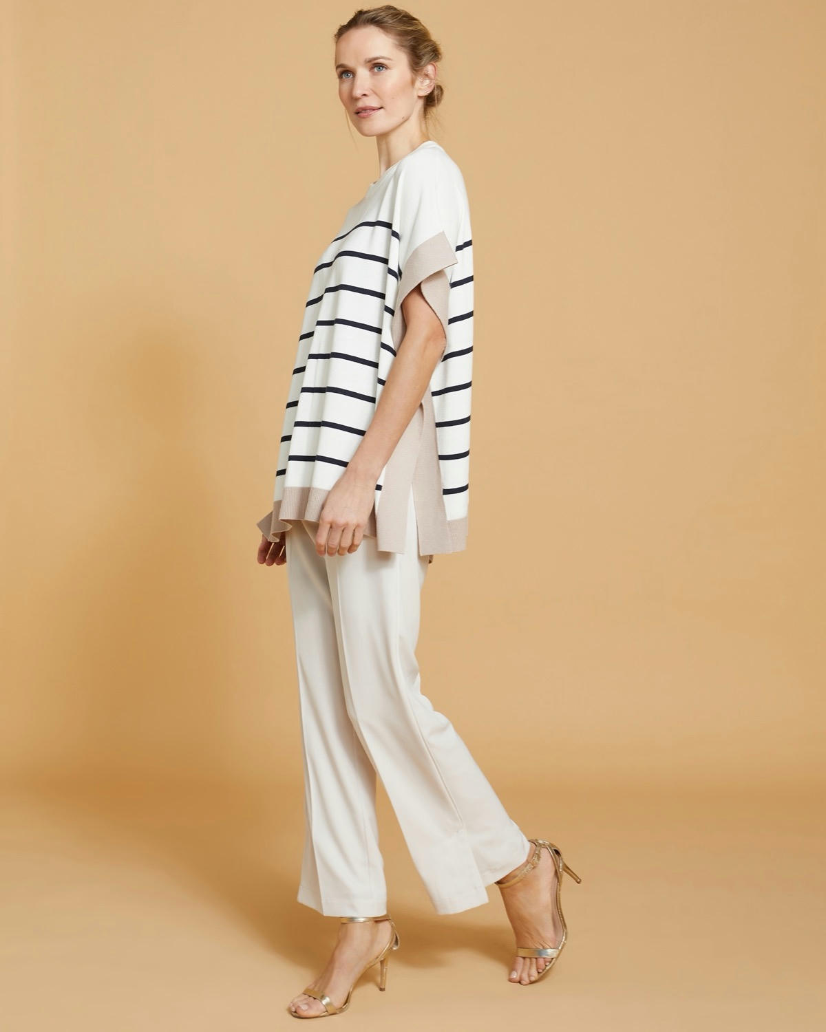 Paul Costelloe Living Studio Stripe Cotton and Merino Wool-Blend Top