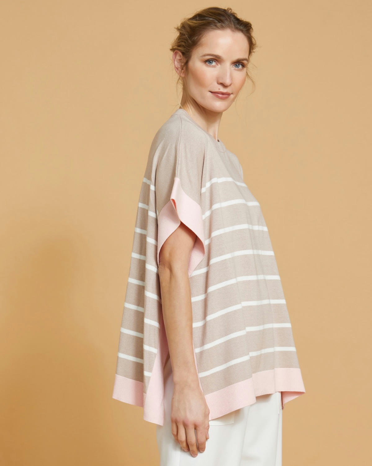 Paul Costelloe Living Studio Stripe Cotton and Merino Wool-Blend Top