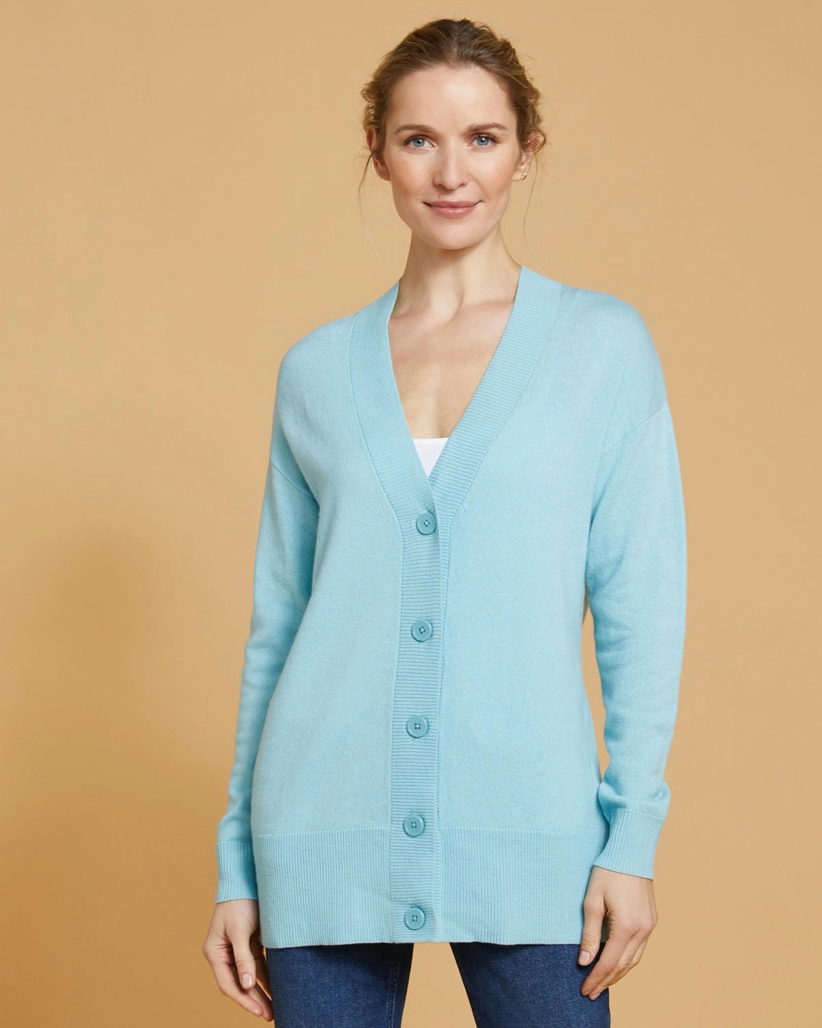 Paul Costelloe Living Studio Turquoise Merino Wool  Button Down Cardigan
