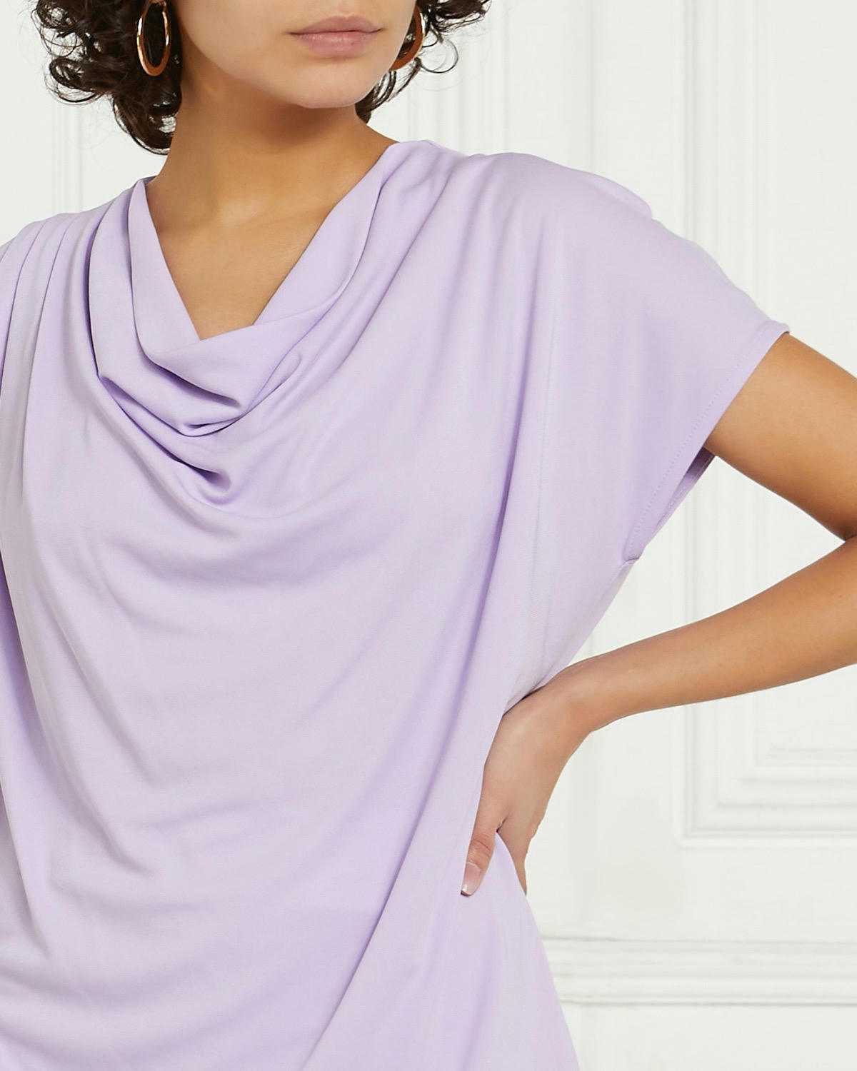 Gallery Cowl Neck Cap Sleeve Top