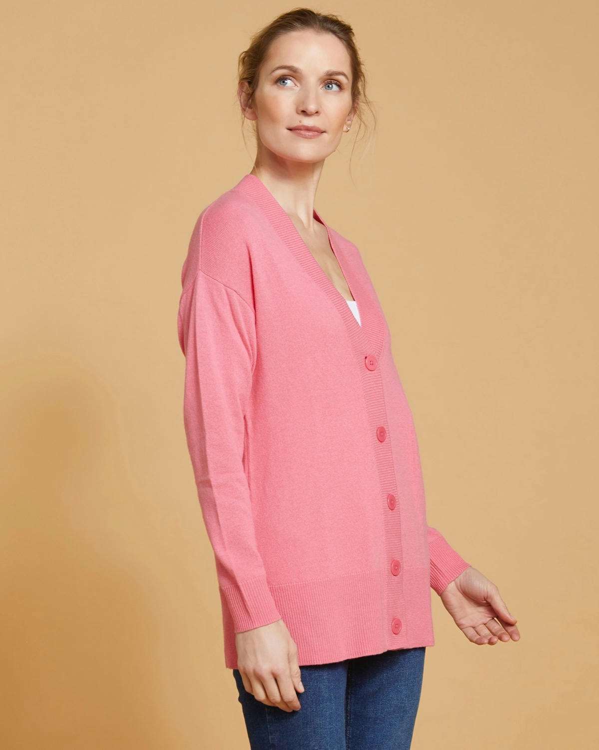 Paul Costelloe Living Studio Pink Merino Wool Button Down Cardigan