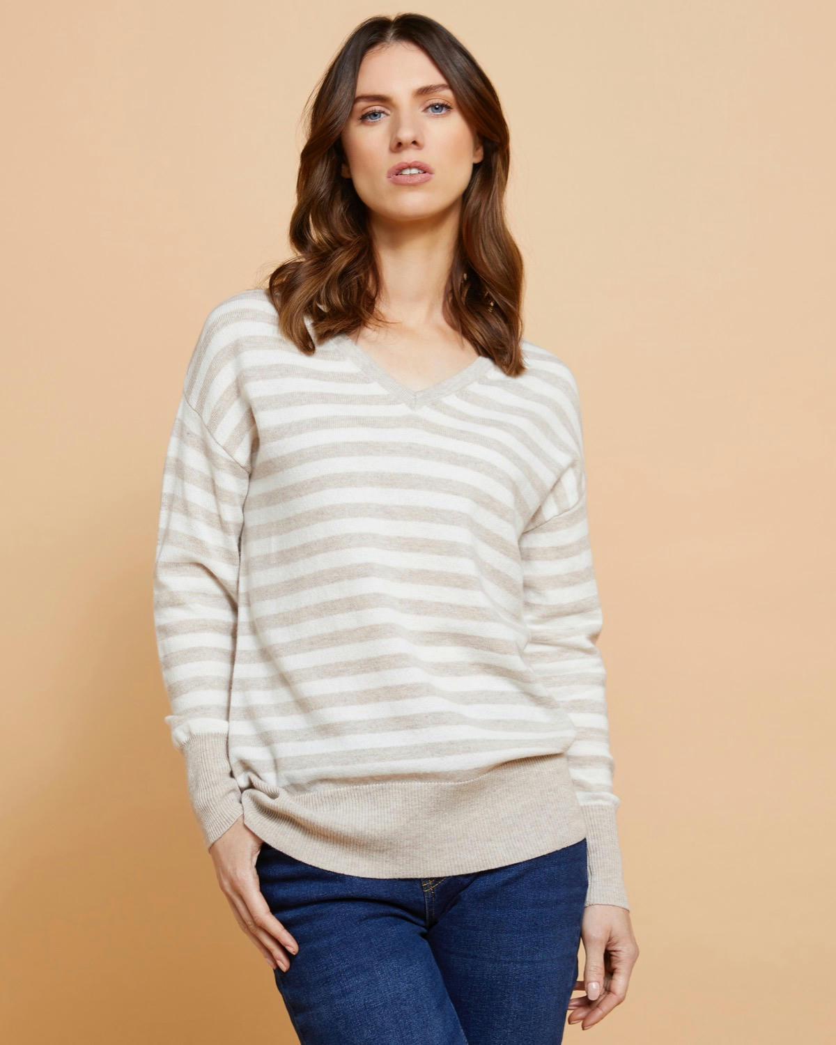 Paul Costelloe Living Studio V-Neck Striped Merino Jumper