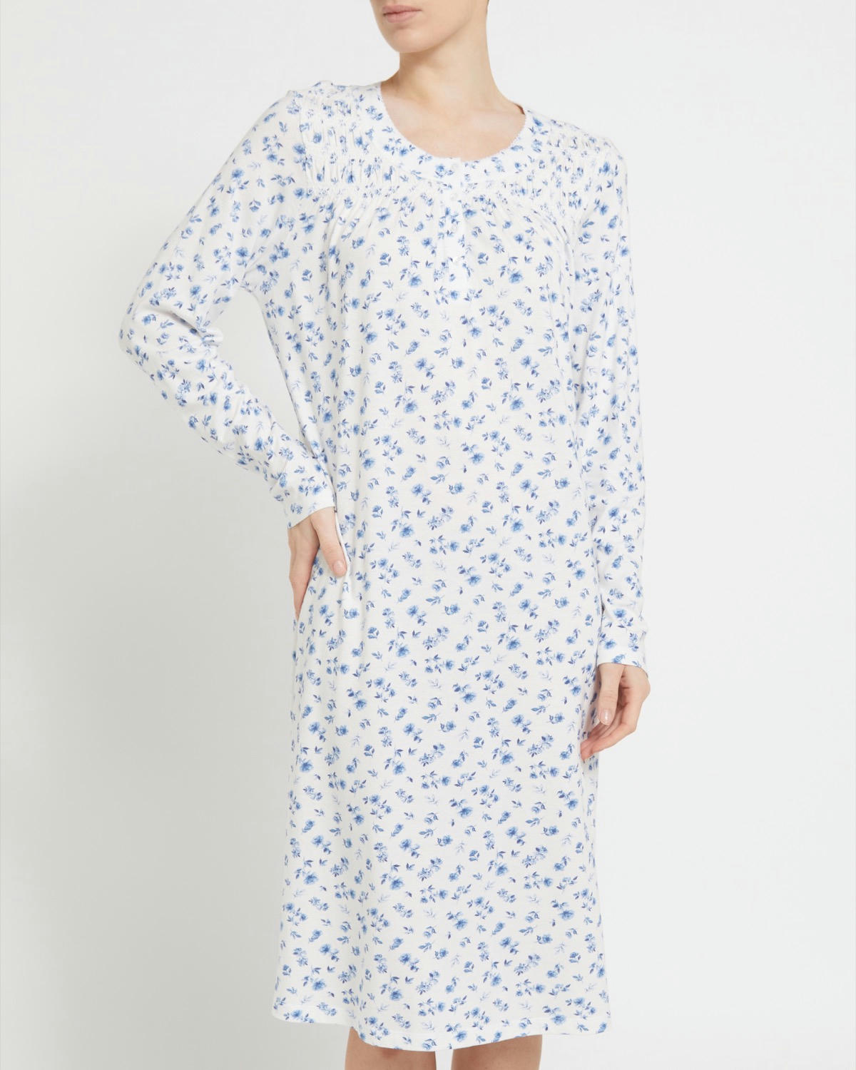 Long Sleeve Shirred Nightdress