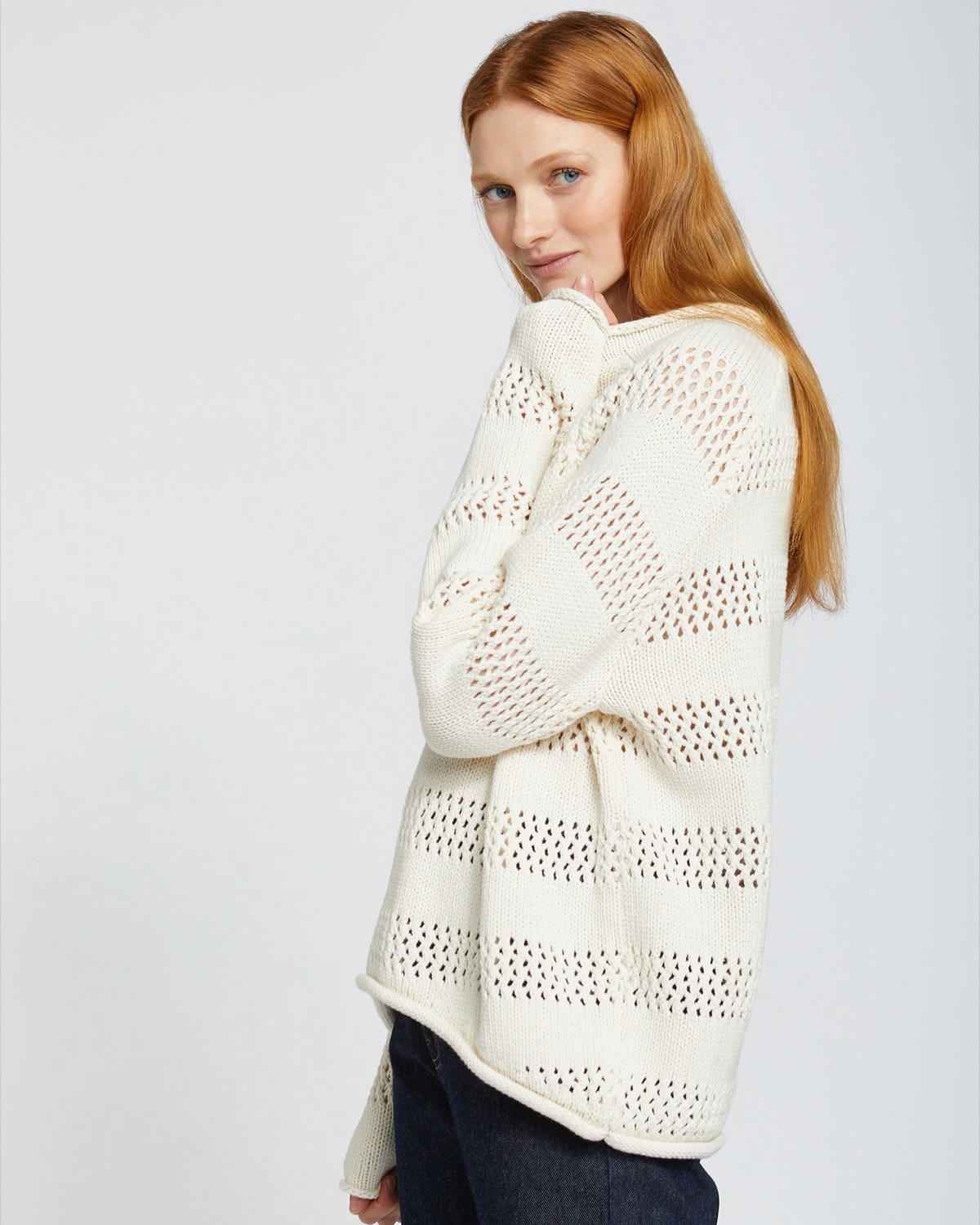 Carolyn Donnelly The Edit Lacey Cotton Blend Stitch Sweater