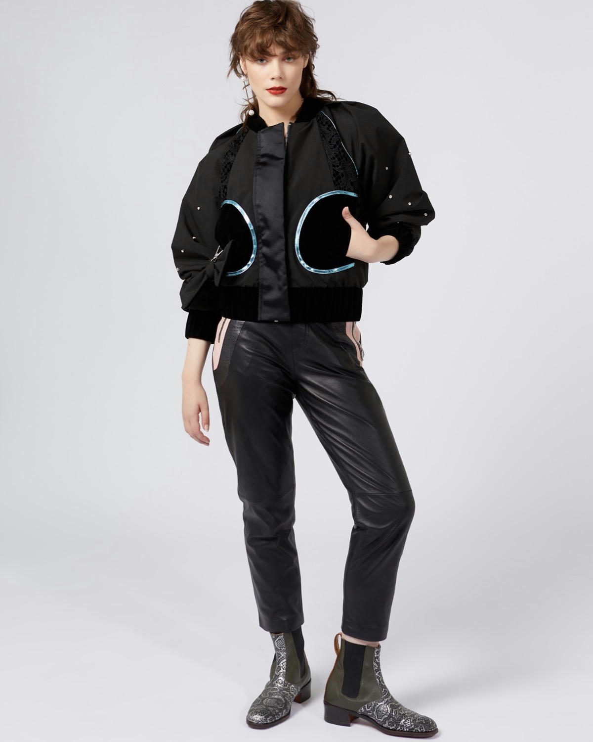 Joanne Hynes Nylon And Lace Bomber With Stud Embellishment