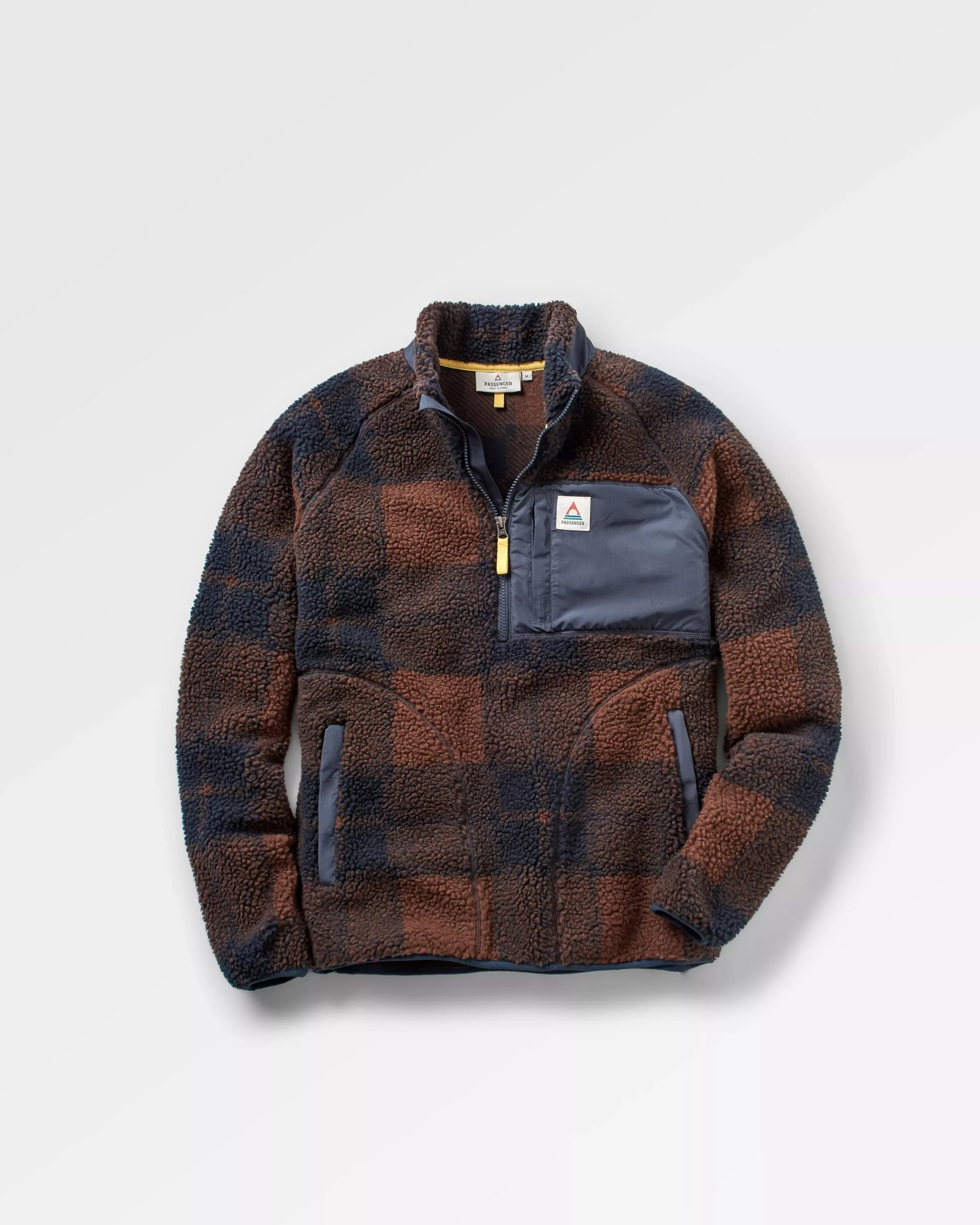 Offroad Recycled Sherpa 1/2 Zip Fleece - Chestnut/Deep Navy Check