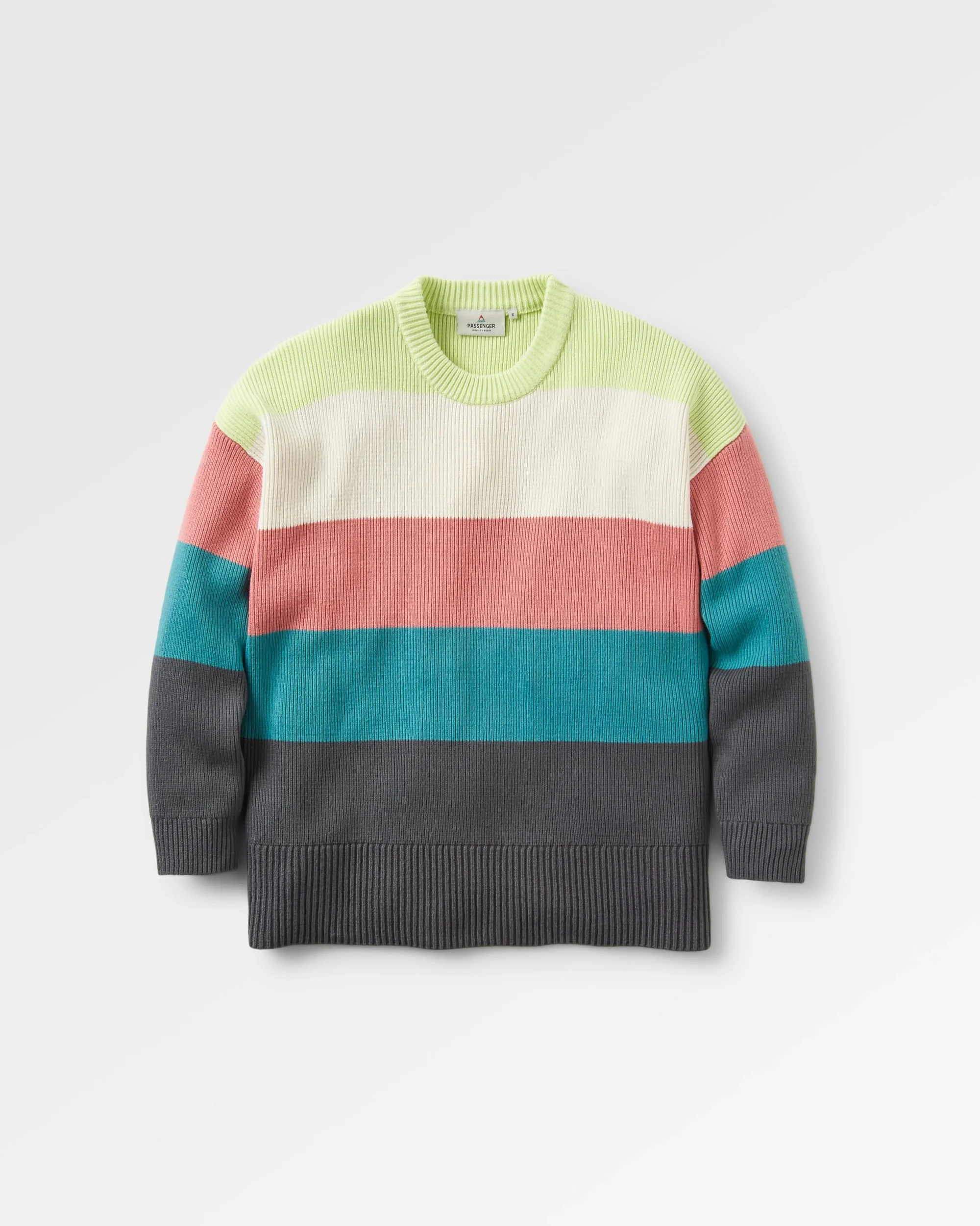 Moments Oversized Organic Knitted Jumper - Lime Multi Stripe