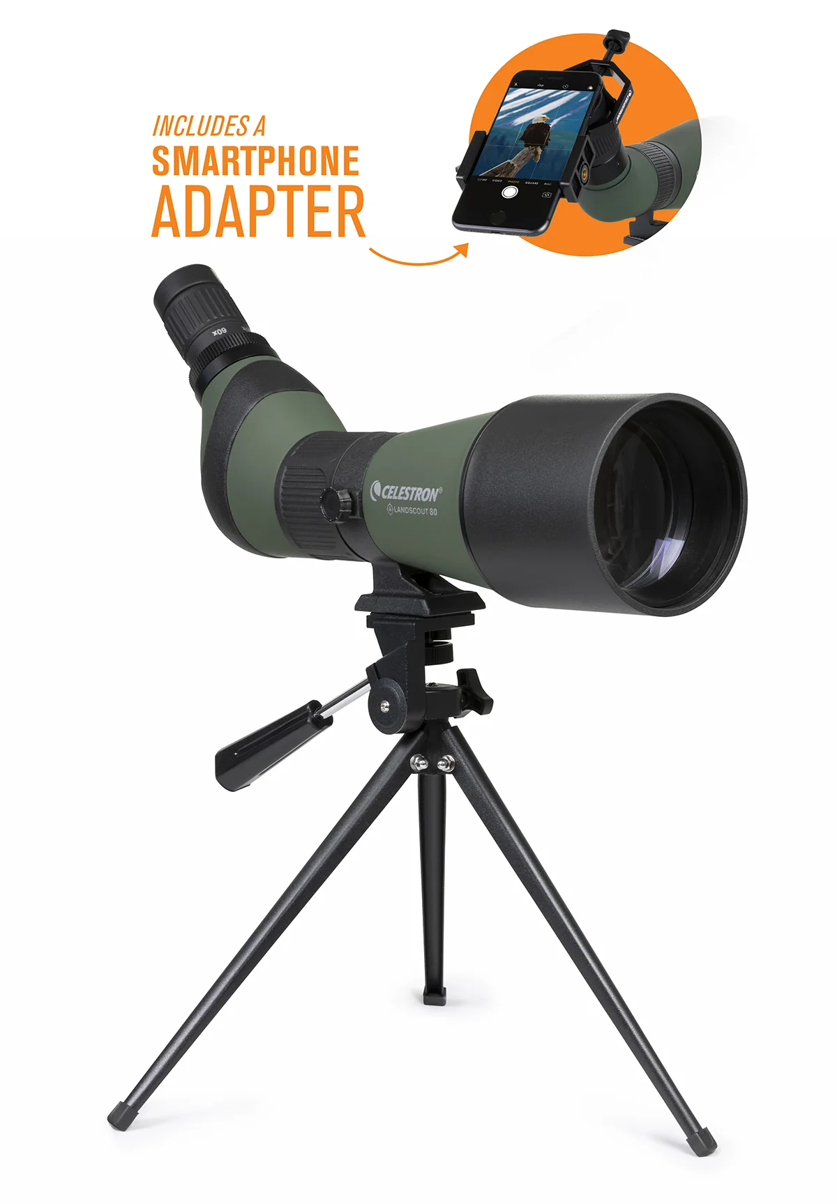 Used - LandScout 20-60x80mm Angled Zoom Spotting Scope with Table-top Tripod and Smartphone Adapter