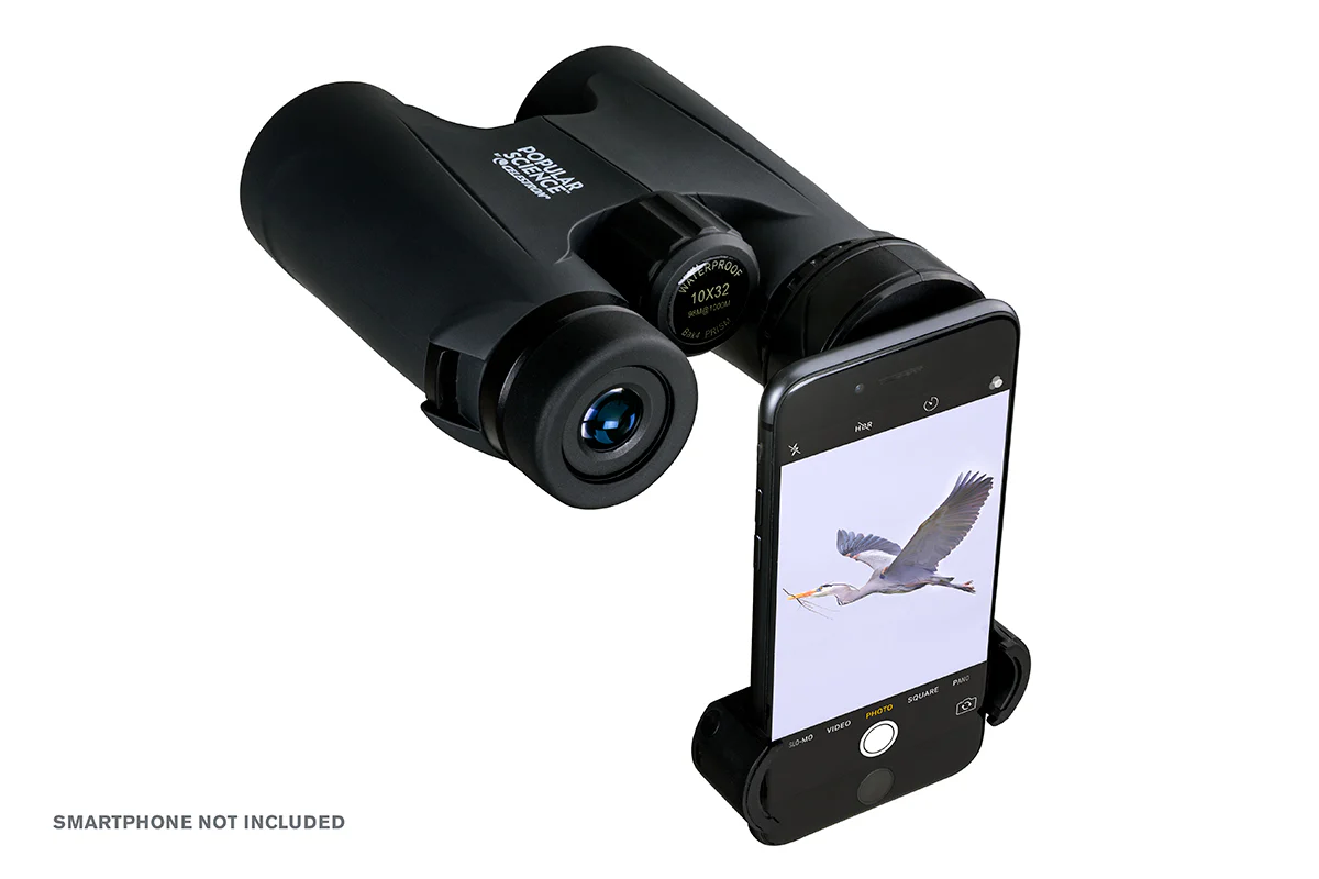 Popular Science by Celestron Outland X 10x32mm Roof Binocular with Smartphone Adapter and Bluetooth remote