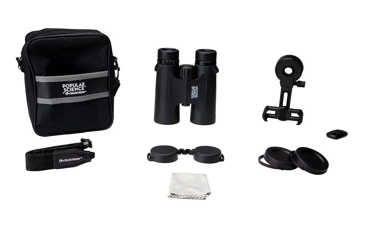 Popular Science by Celestron Outland X 12x42mm Roof Binocular with Smartphone Adapter and Bluetooth remote