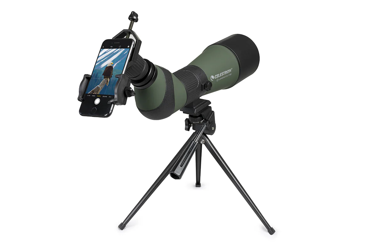LandScout 20-60x80mm Angled Zoom Spotting Scope with Table-top Tripod and Smartphone Adapter