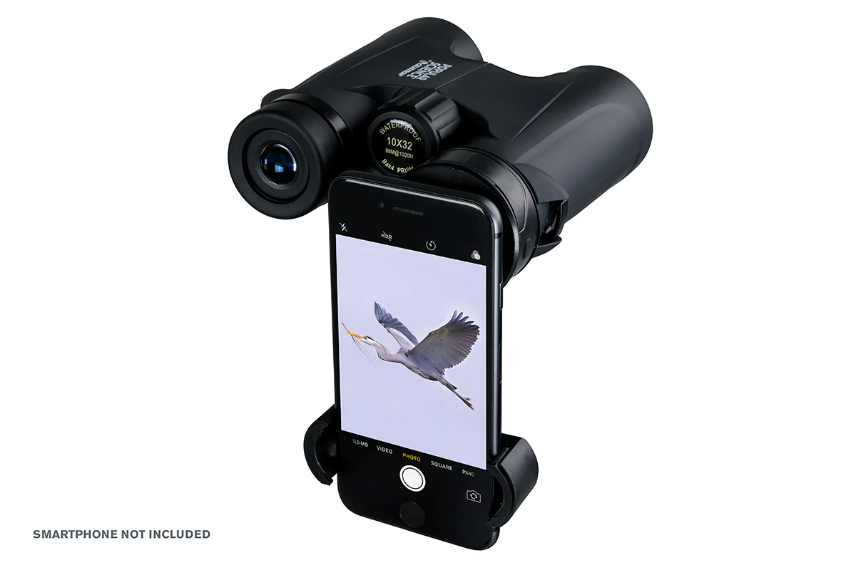 Popular Science by Celestron Outland X 10x32mm Roof Binocular with Smartphone Adapter and Bluetooth remote