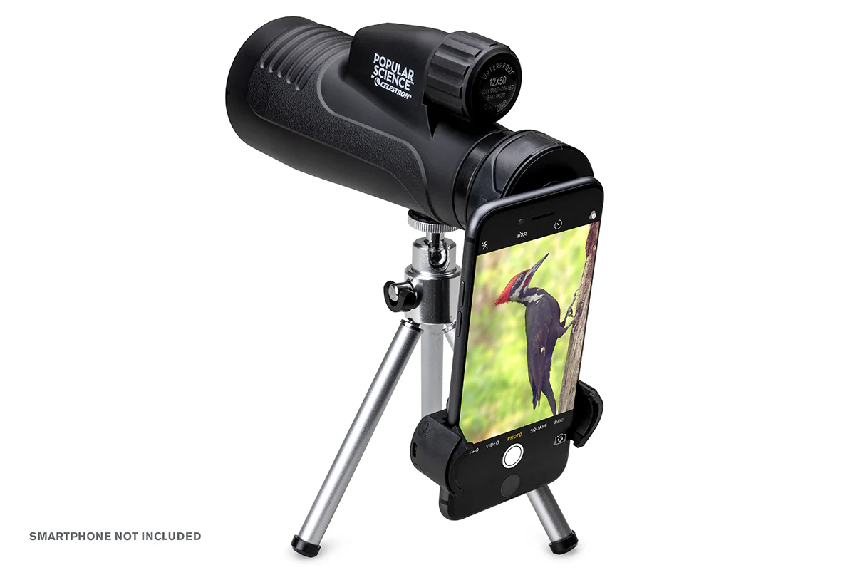 Popular Science by Celestron Outland X 12x50mm Monocular with Tripod, Smartphone Adapter, and Bluetooth remote