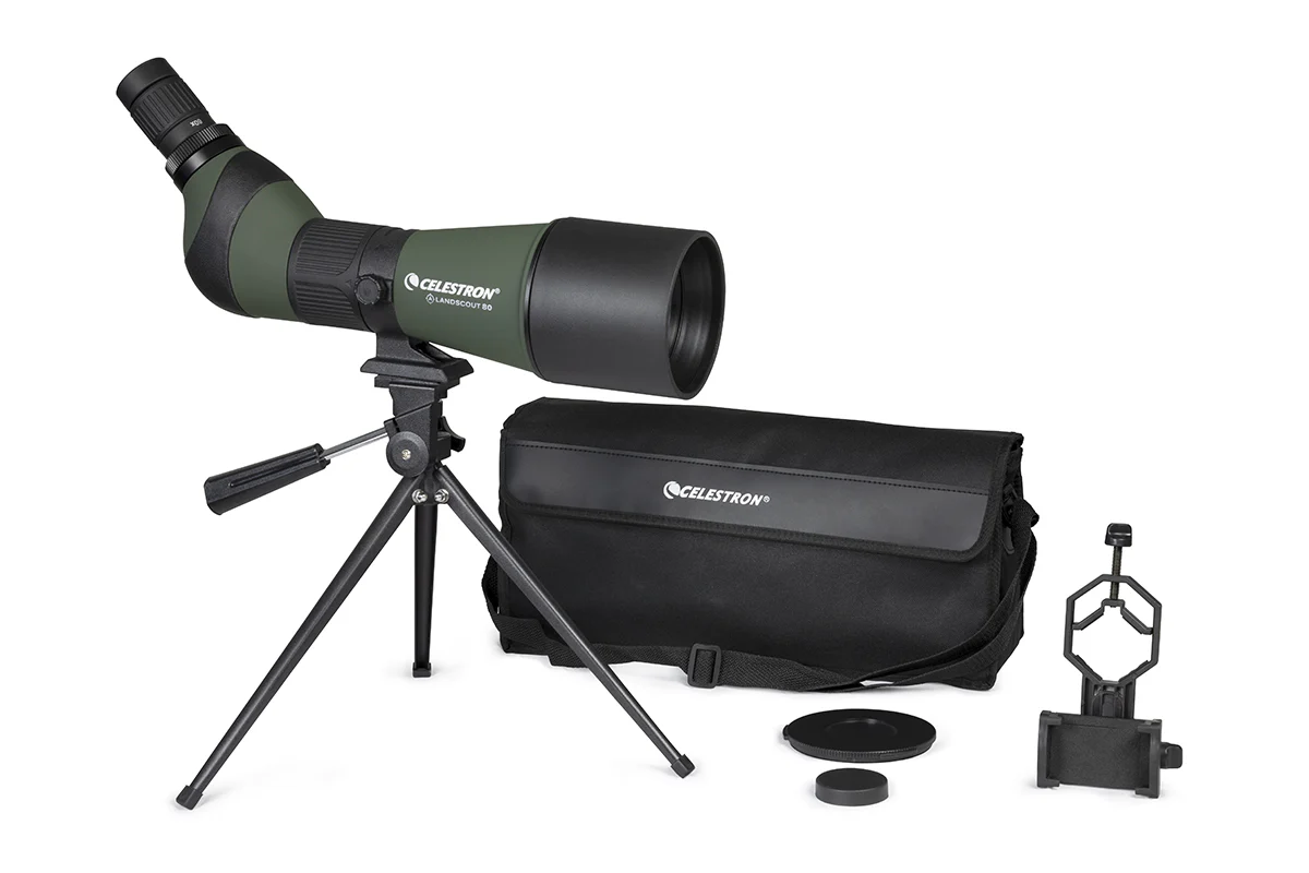 LandScout 20-60x80mm Angled Zoom Spotting Scope with Table-top Tripod and Smartphone Adapter