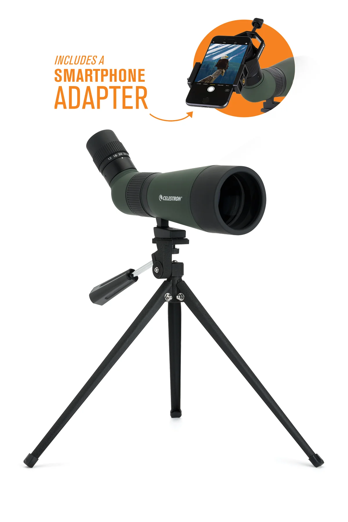Used - LandScout 12-36x60mm Angled Zoom Spotting Scope with Table-top Tripod and Smartphone Adapter