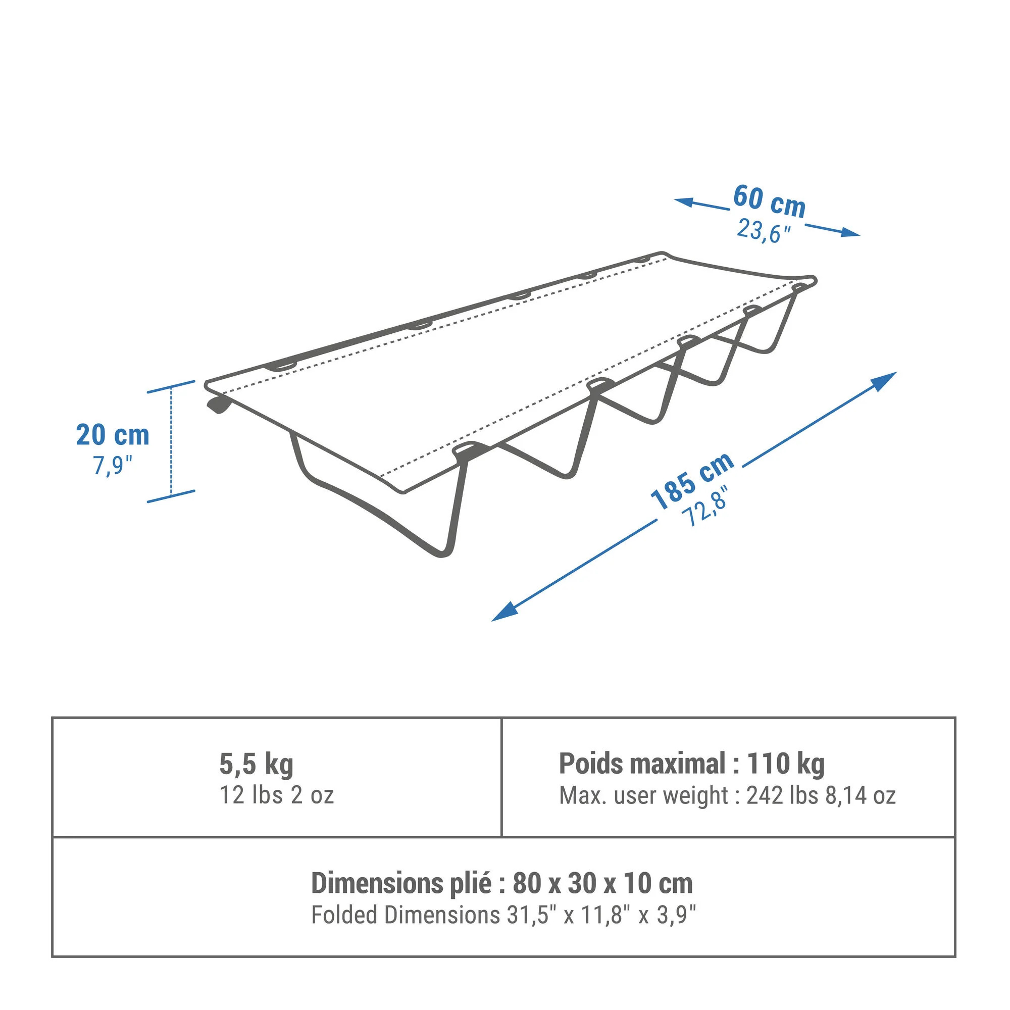 Quechua 24 Camp Bed - 1 Person