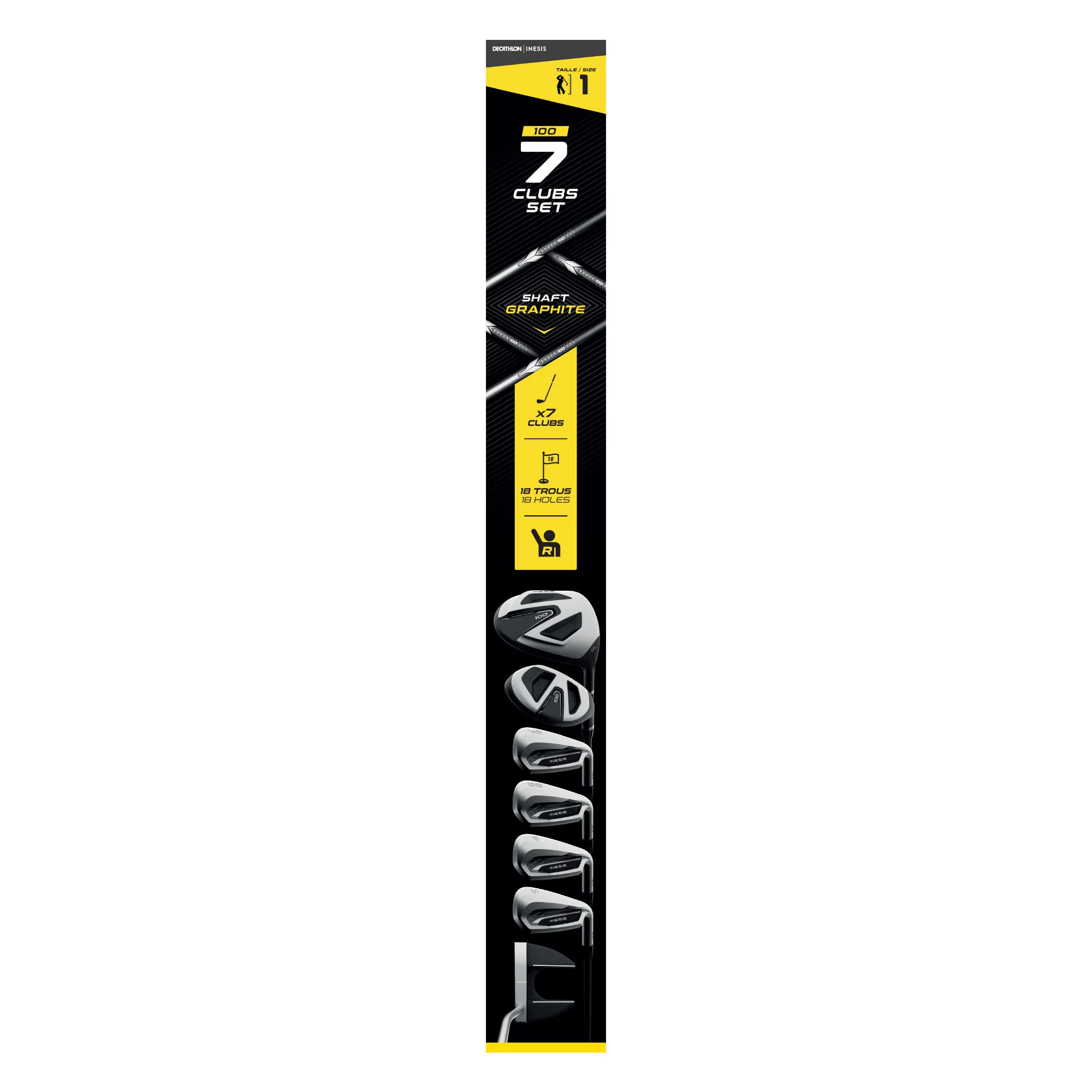 ADULT GOLF KIT 7 CLUBS RIGHT HANDED GRAPHITE - INESIS 100