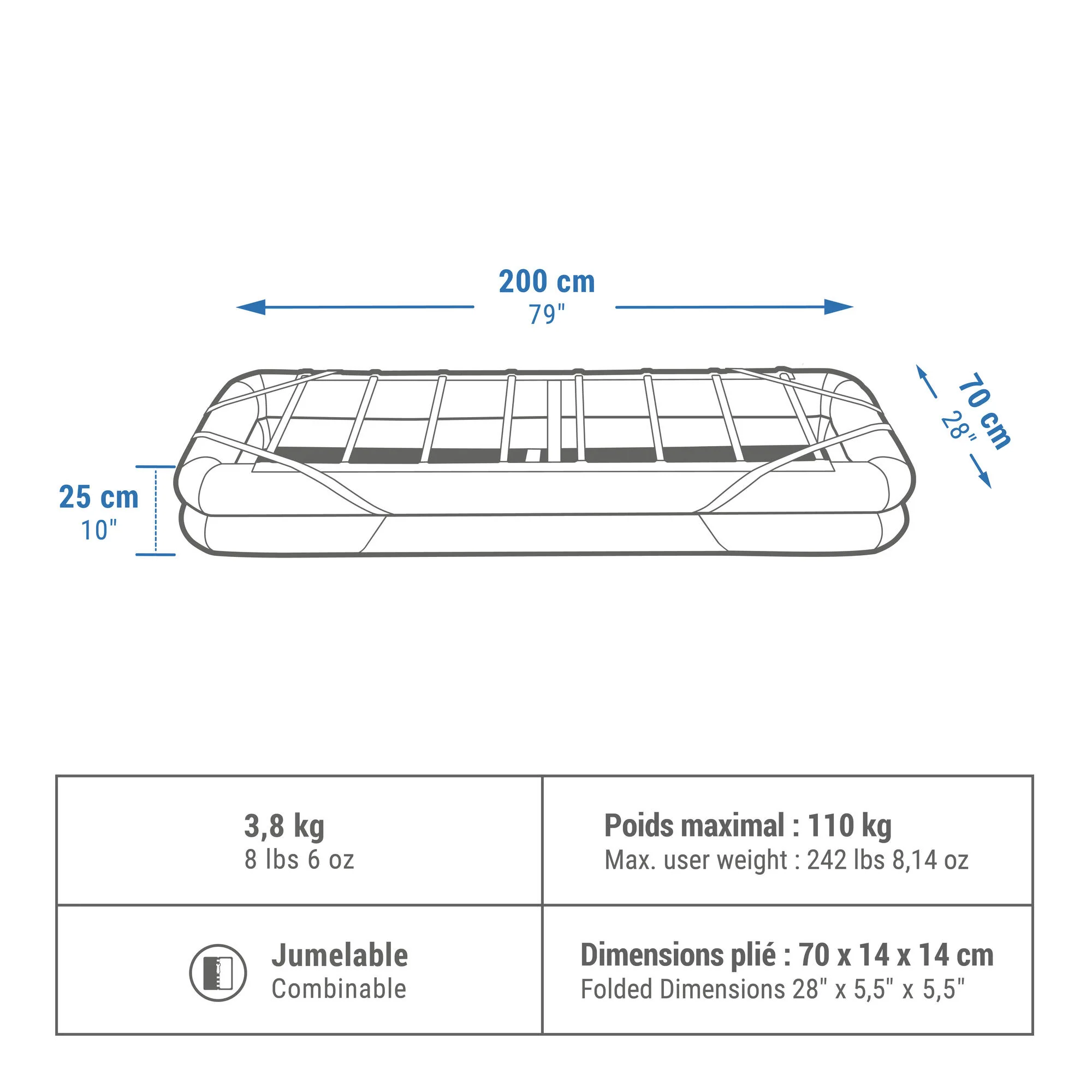 Quechua Camp Bed Air 79 Inflatable Camping Bed Base