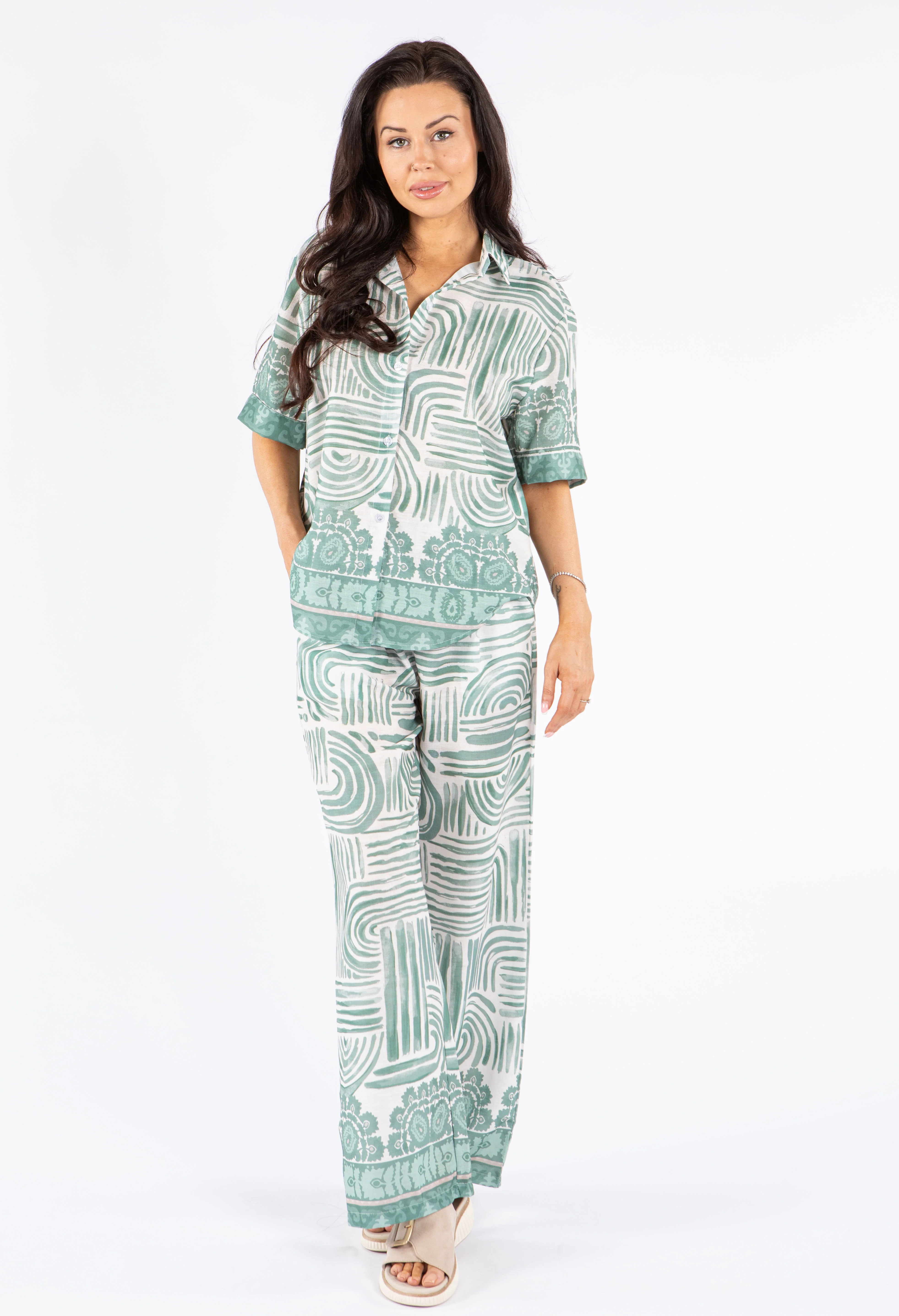 Abstract Print Wide Leg Trousers