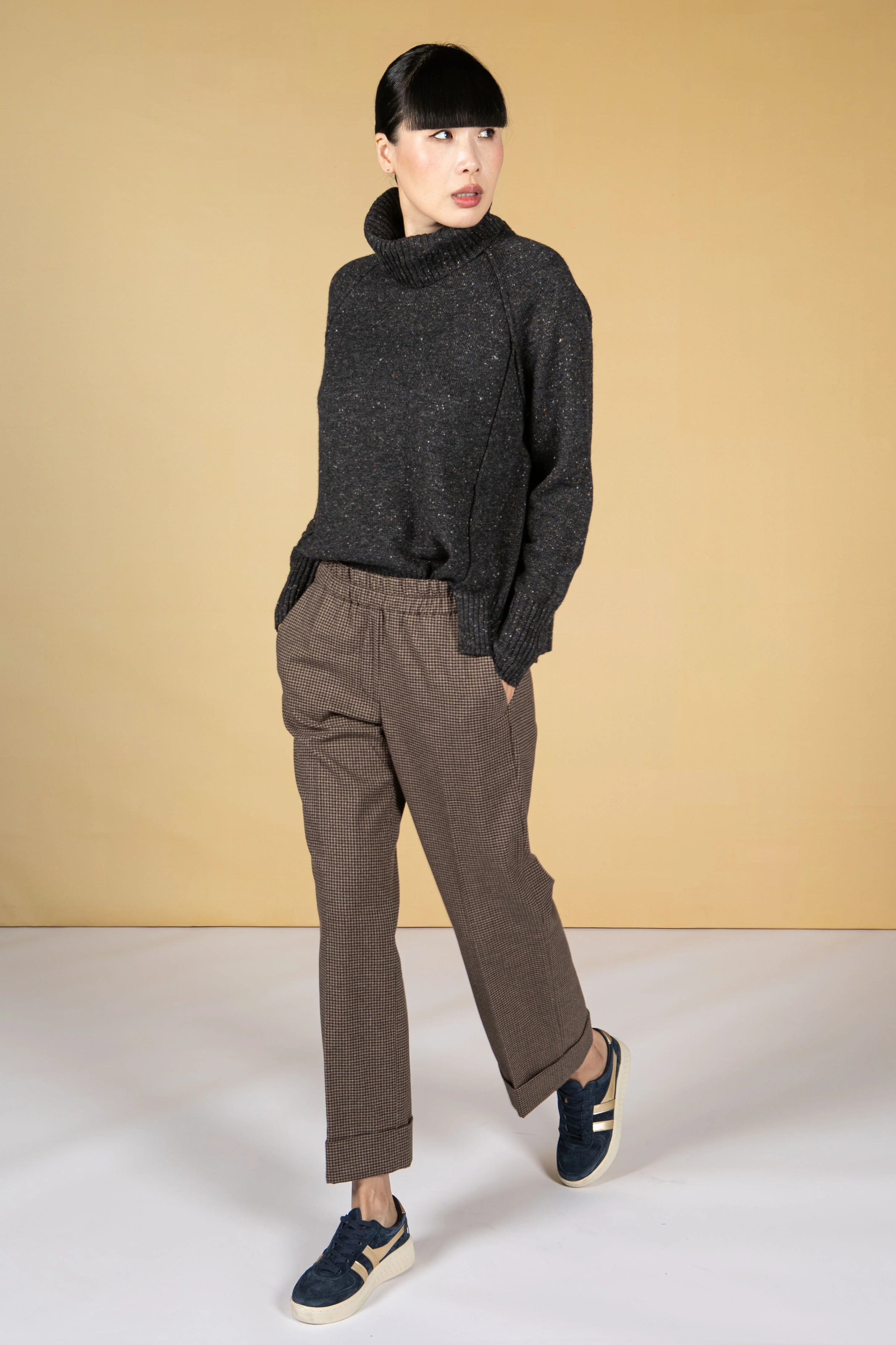 Maikito Check Straight Leg Trousers in Truffle