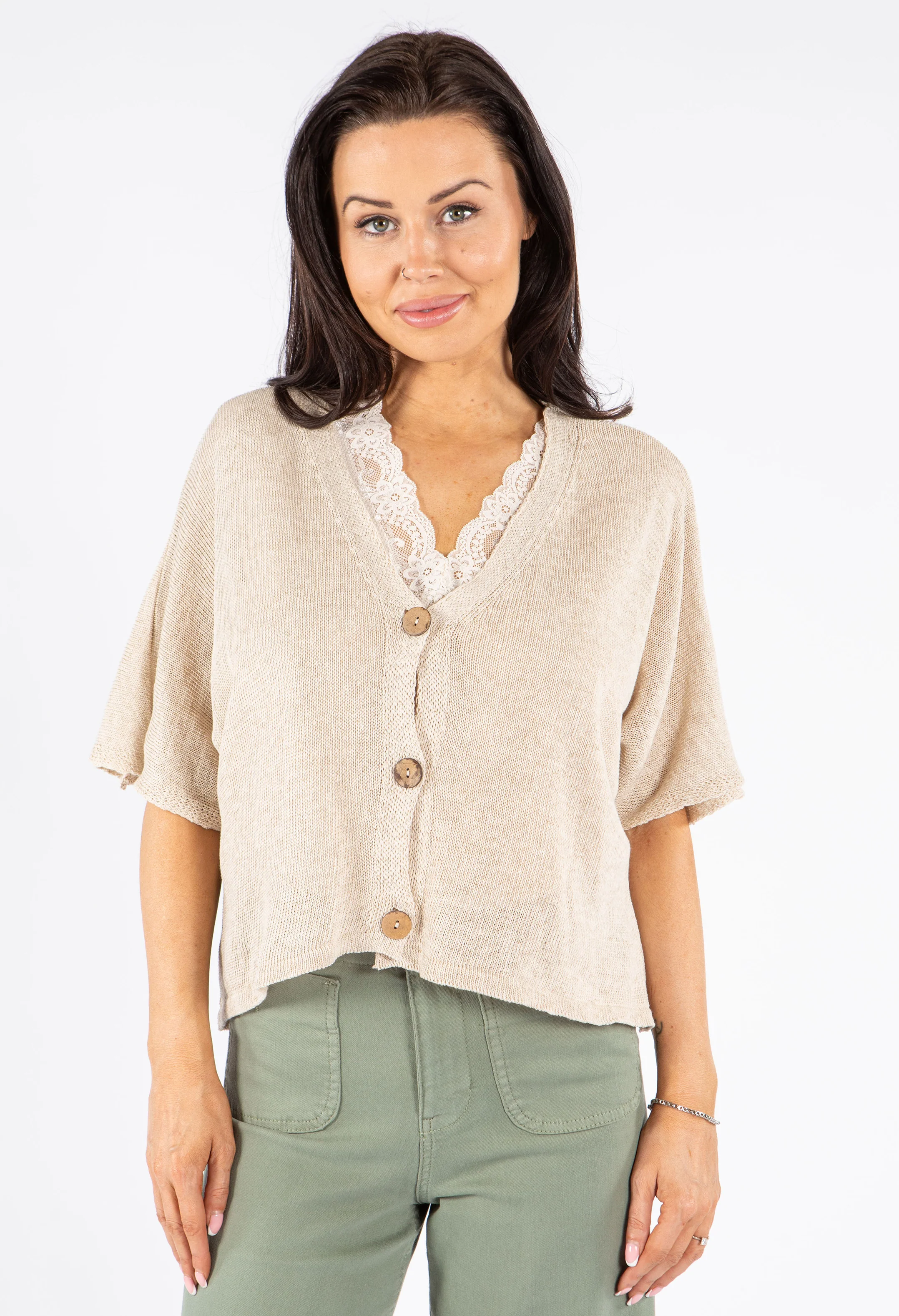 V-Neck Cropped Knit Cardigan