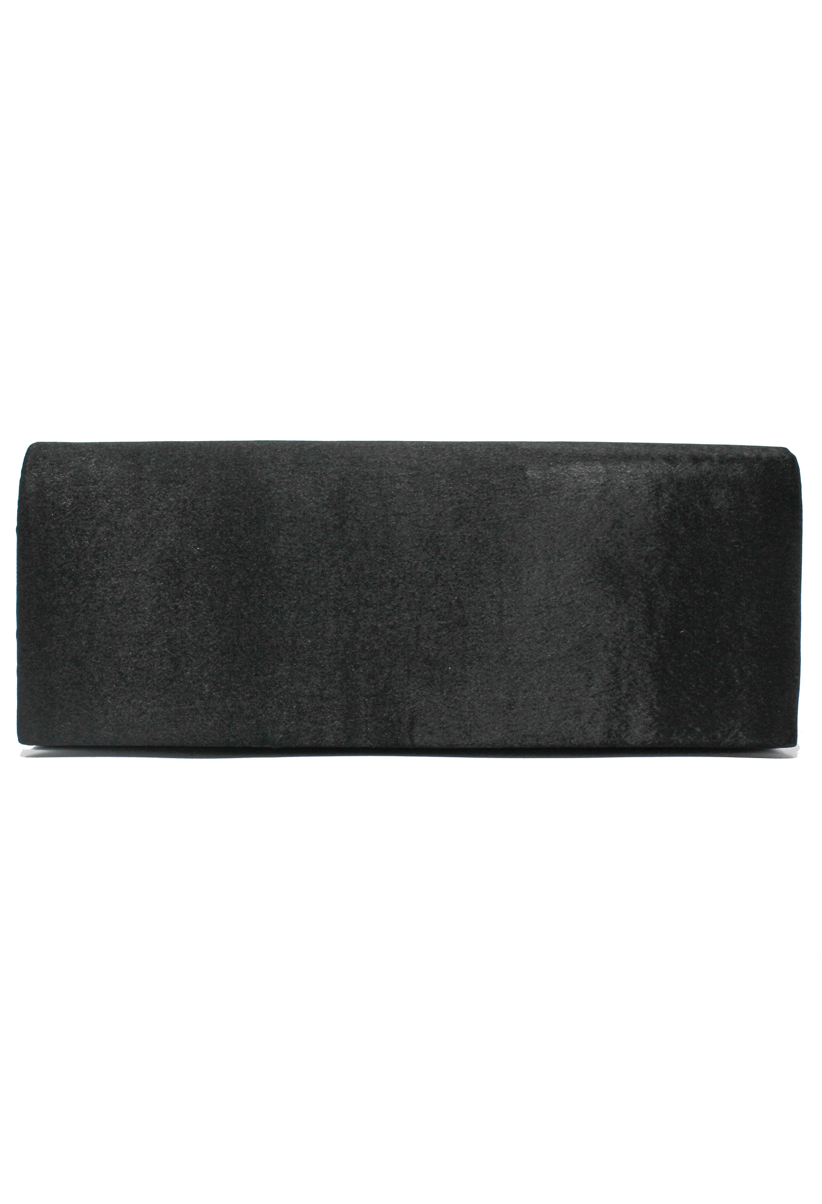PAMELA SCOTT SATIN CLUTCH BAG IN BLACK.