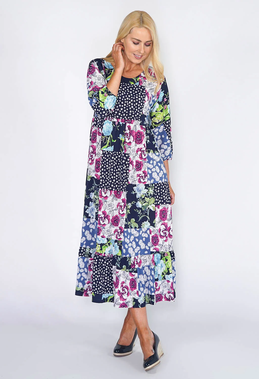 Zapara Patchwork Design Midi Dress