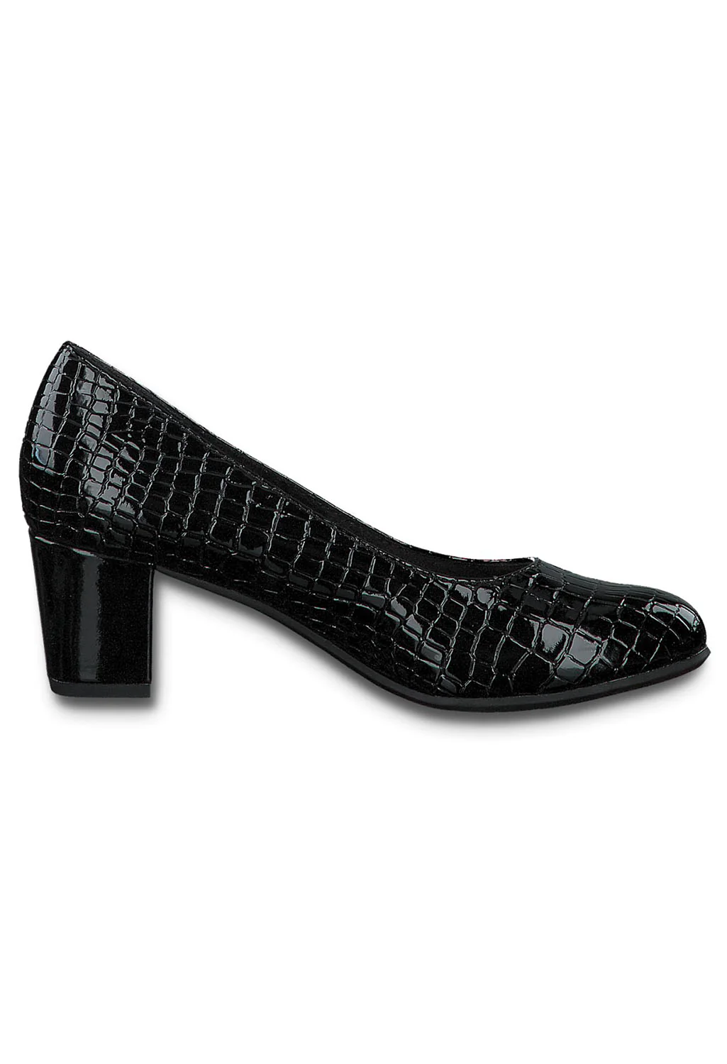 Black Croc Print Low Heel Court Shoe