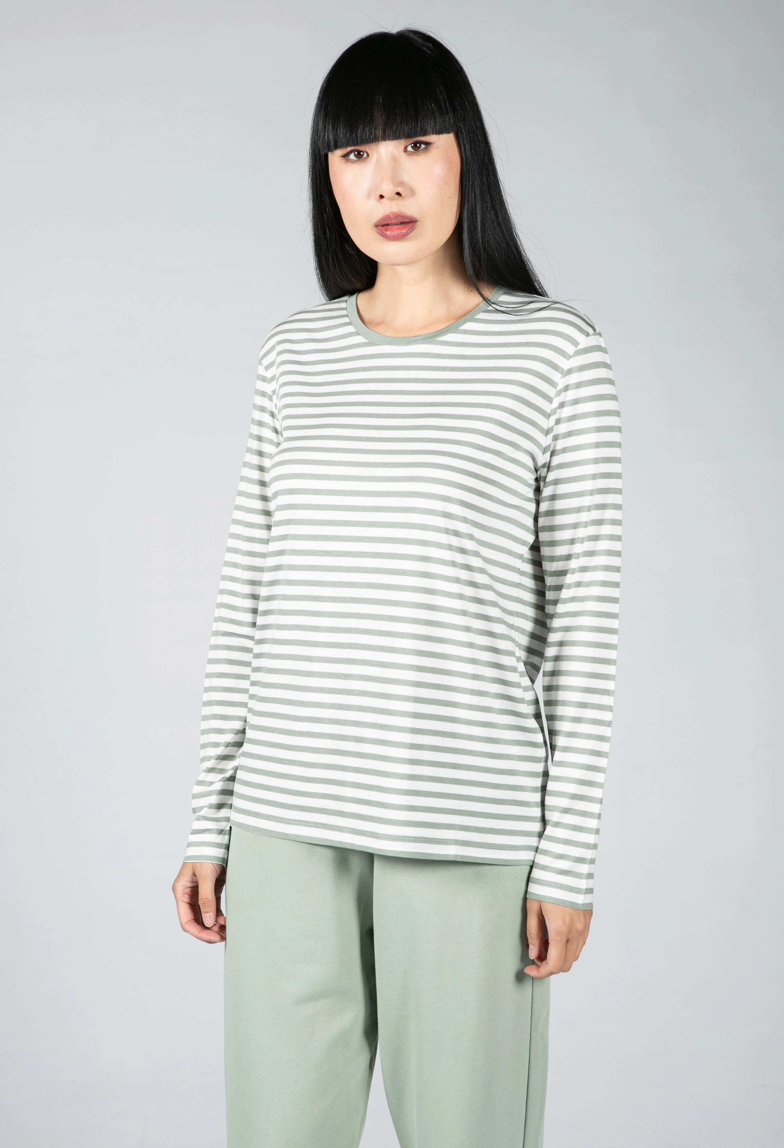 STRIPES Long Sleeve Top in Sage Green & Oatmilk