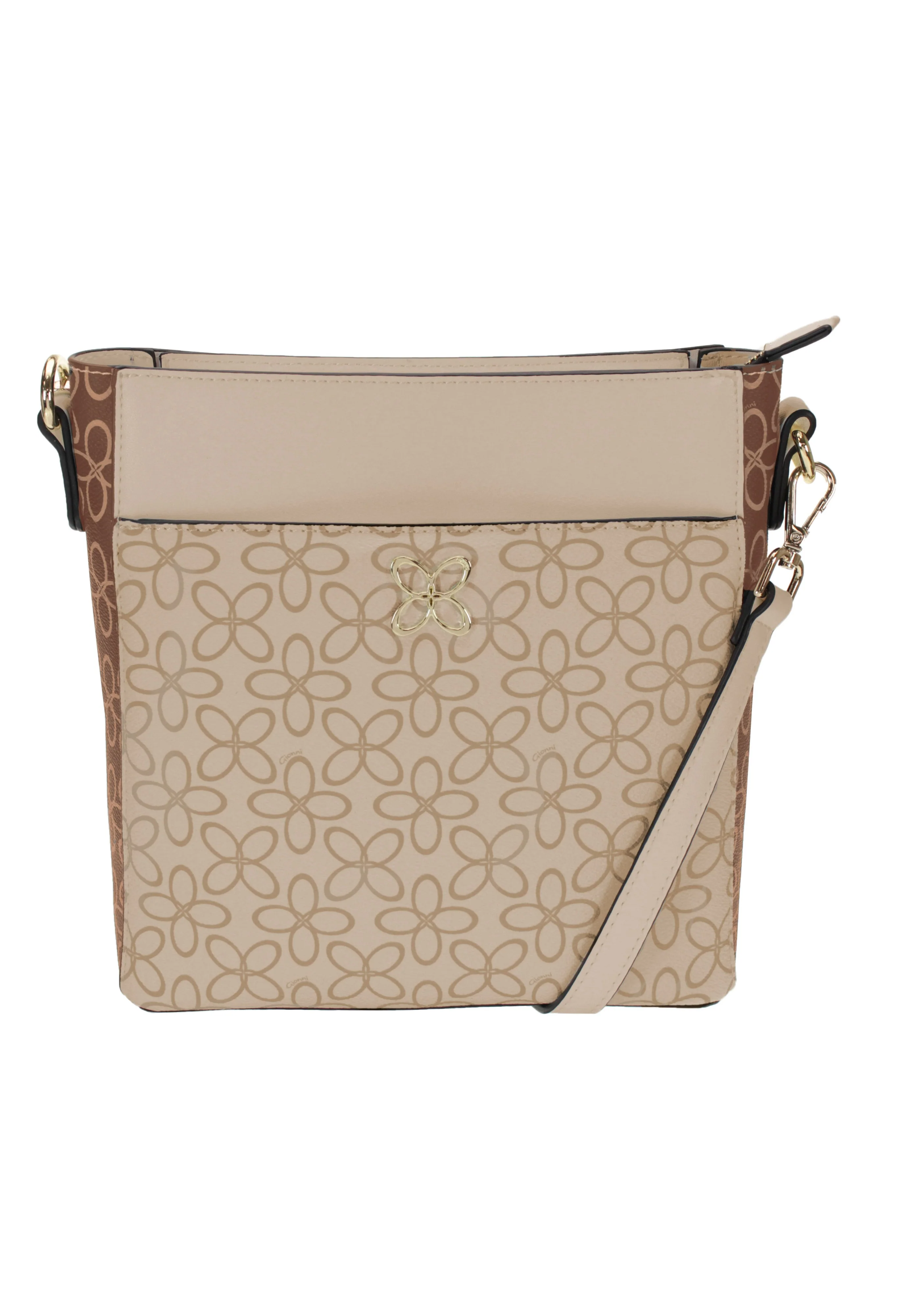 Contrast Print Crossbody Bag in Camel and Tan