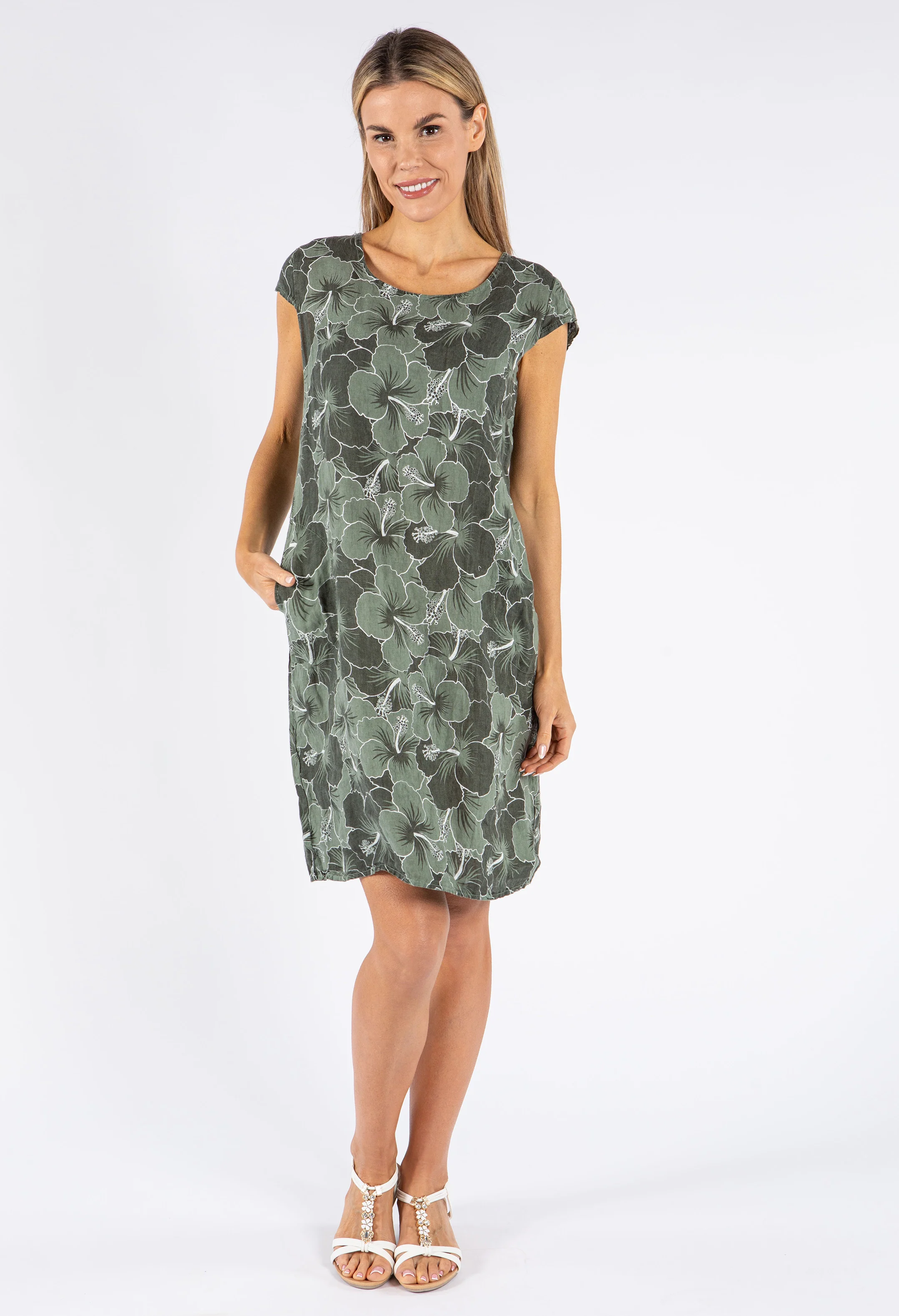 Two Tone Floral Linen Dress