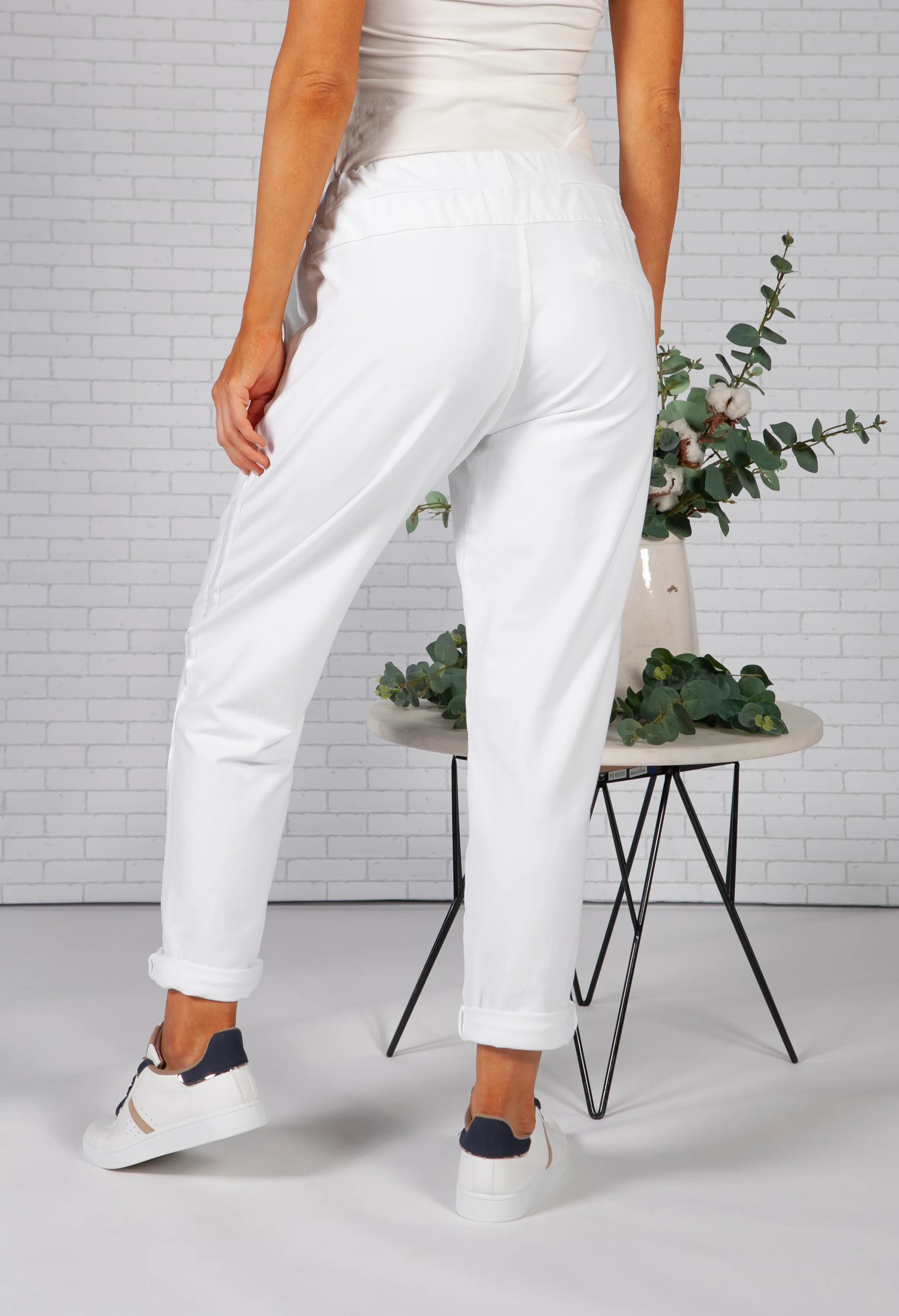 White Joggers with Satin Detail Side Stripe