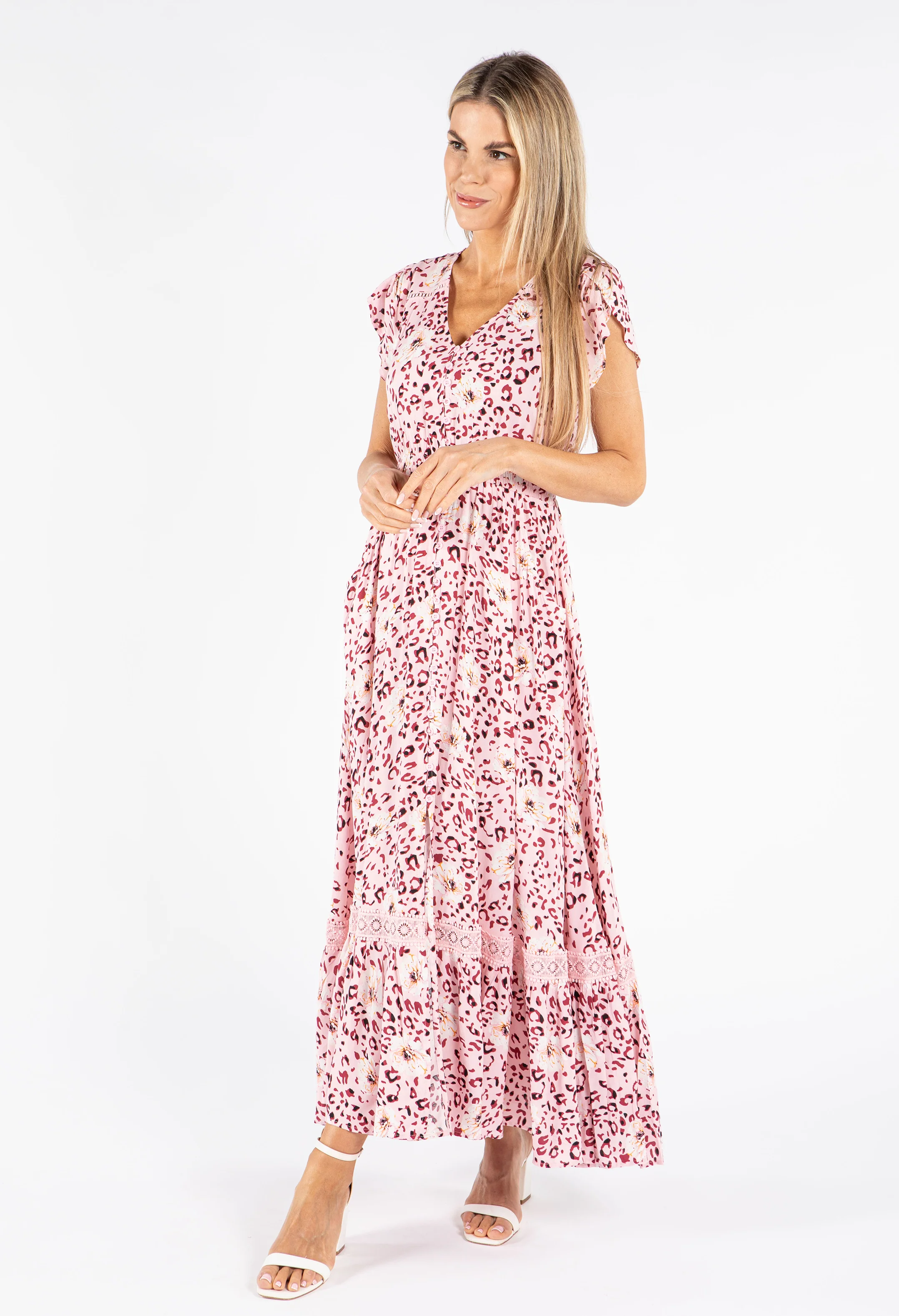 Leopard & Floral Print Maxi Dress