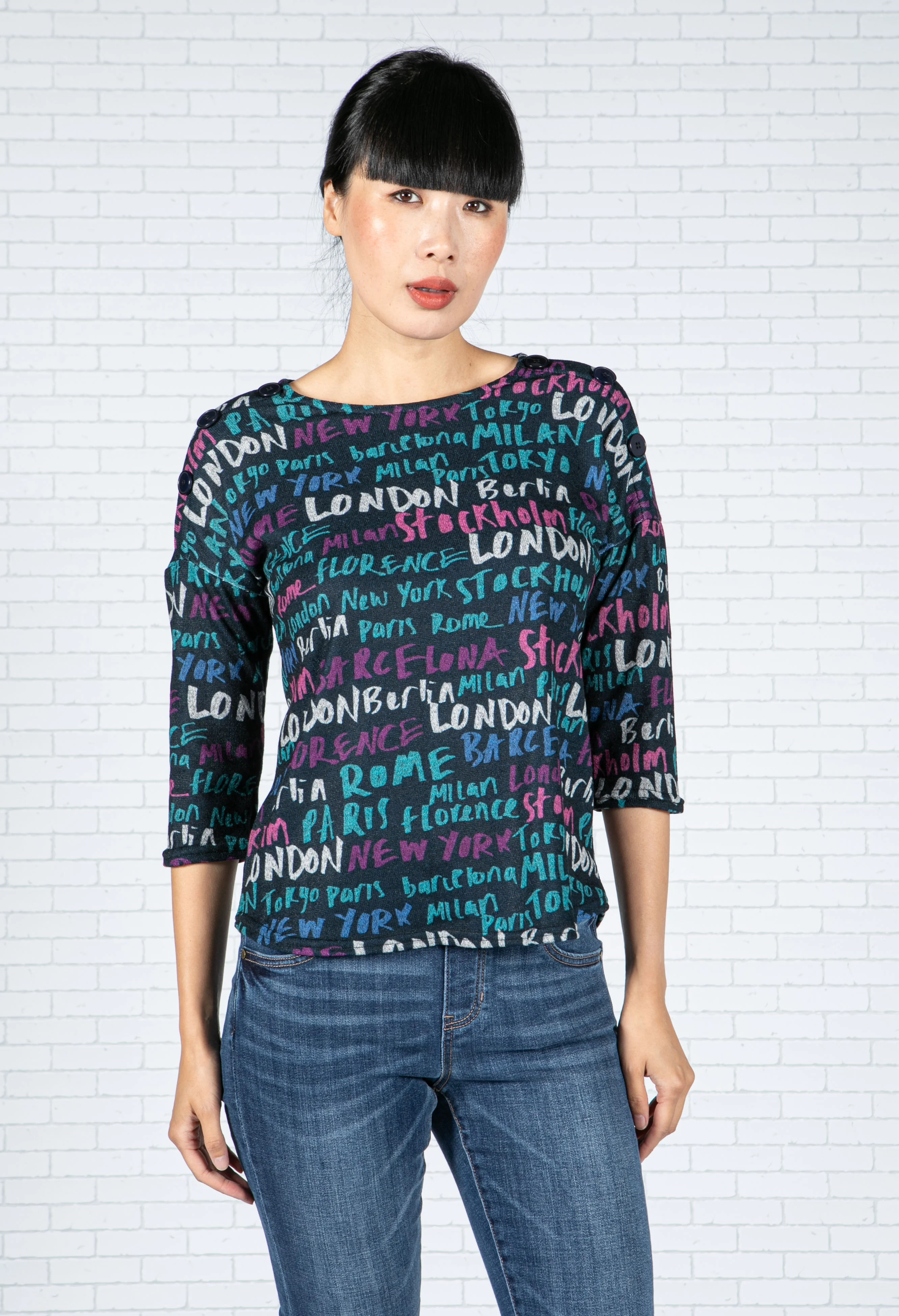 Capital Print Top in Navy