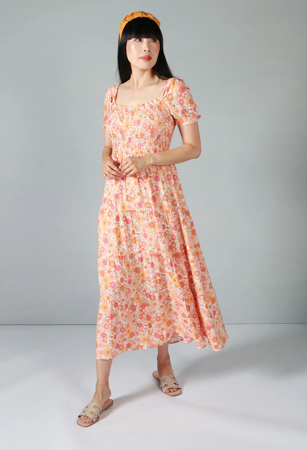 Orange Blossom Dress with Smocking Bodice