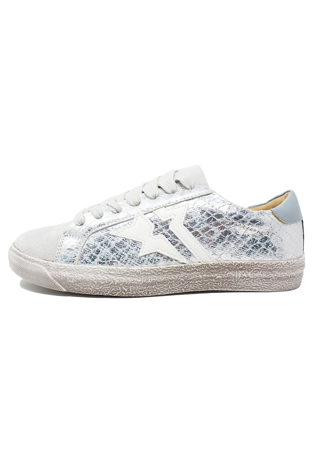 Silver Snakeskin Printed Trainer