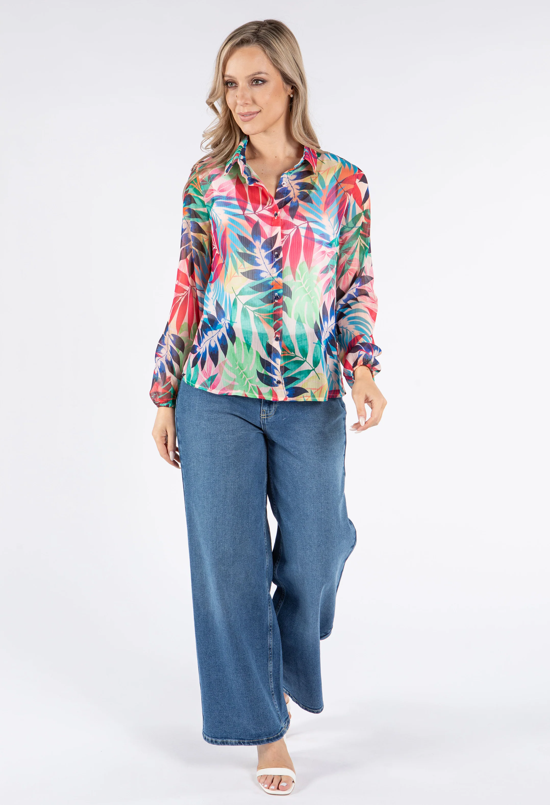 Palm Print Chiffon Blouse