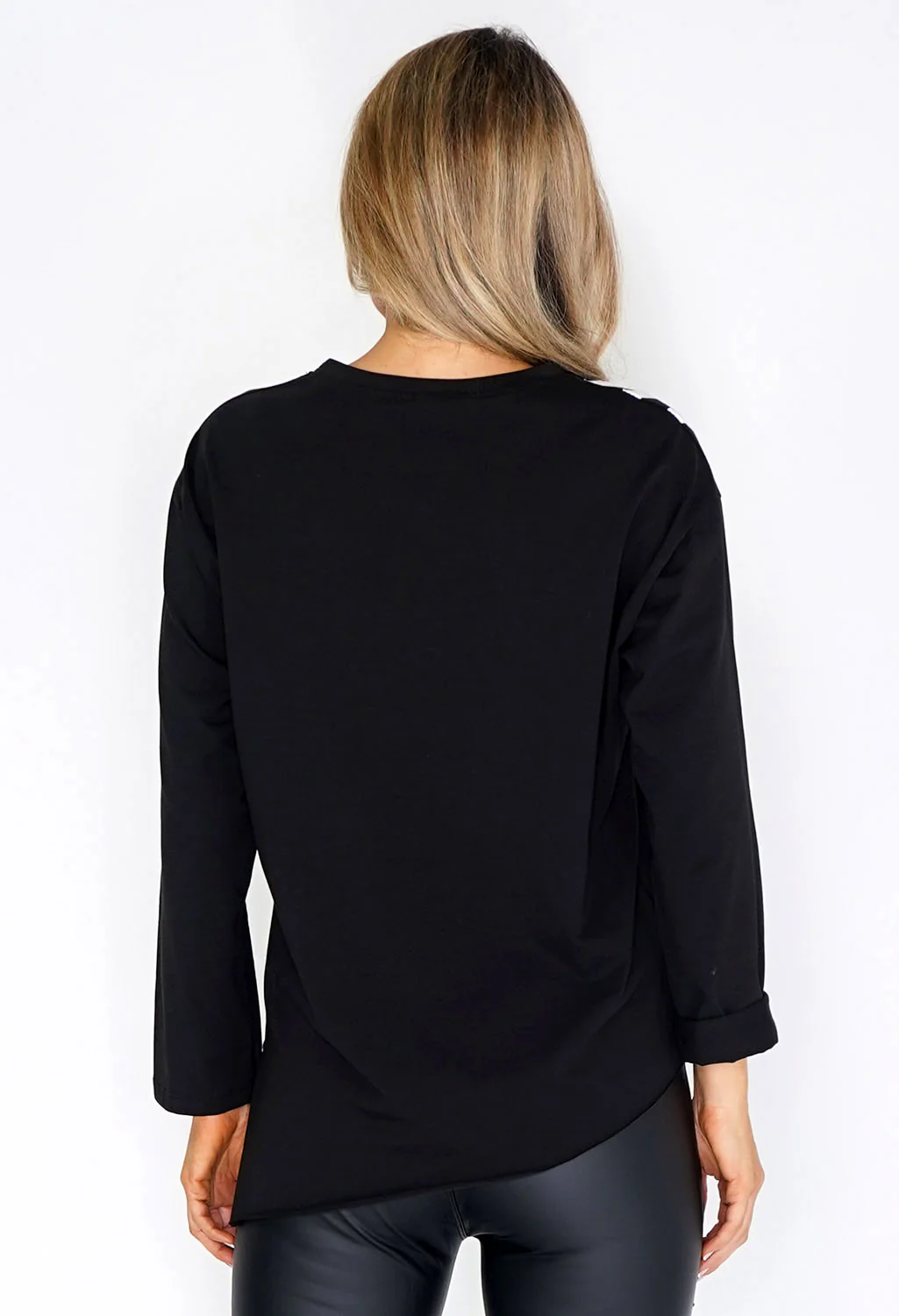 Black Long Sleeved T-Shirt with White Stripes
