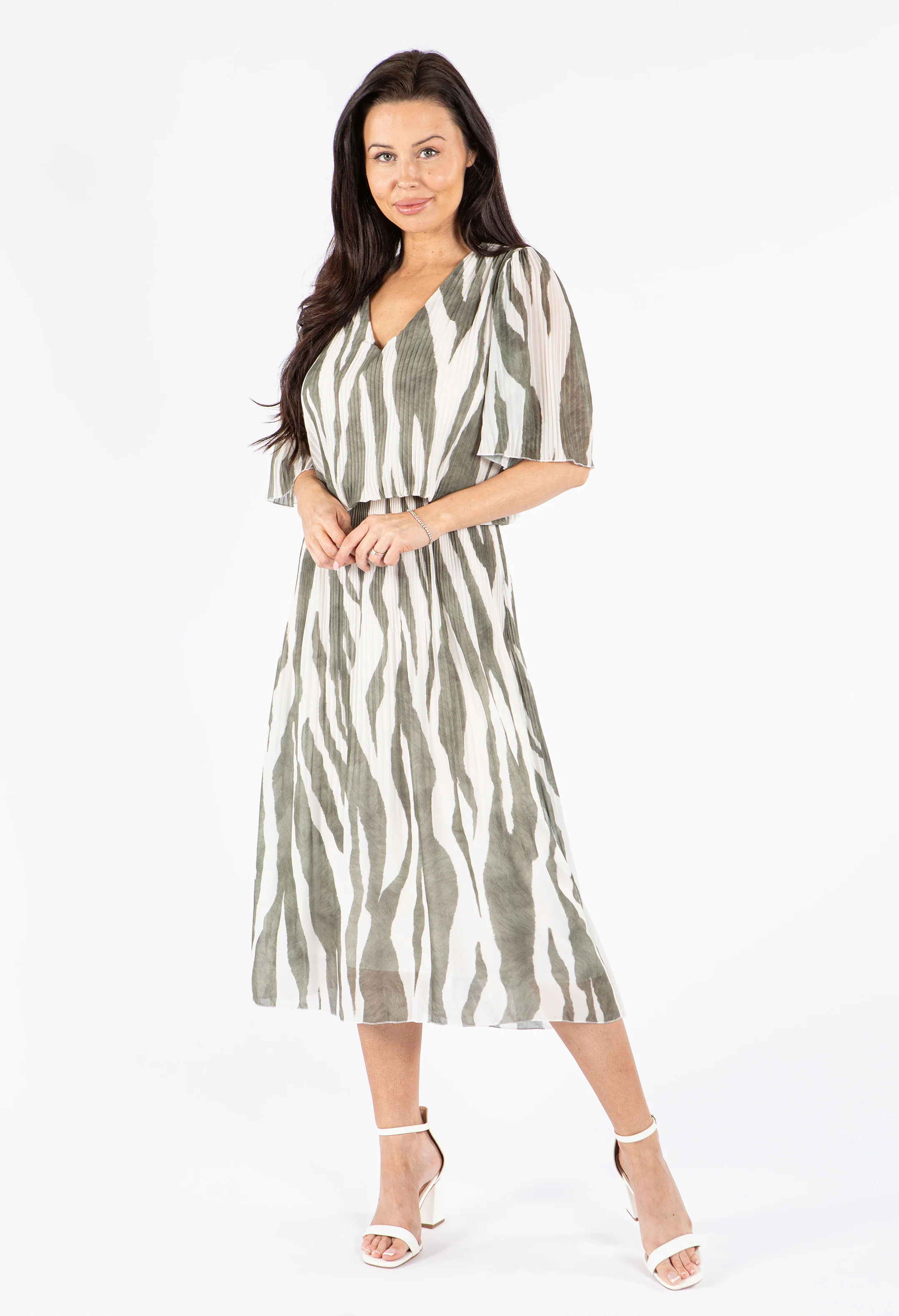 Plisse Pleat Zebra Midi Dress