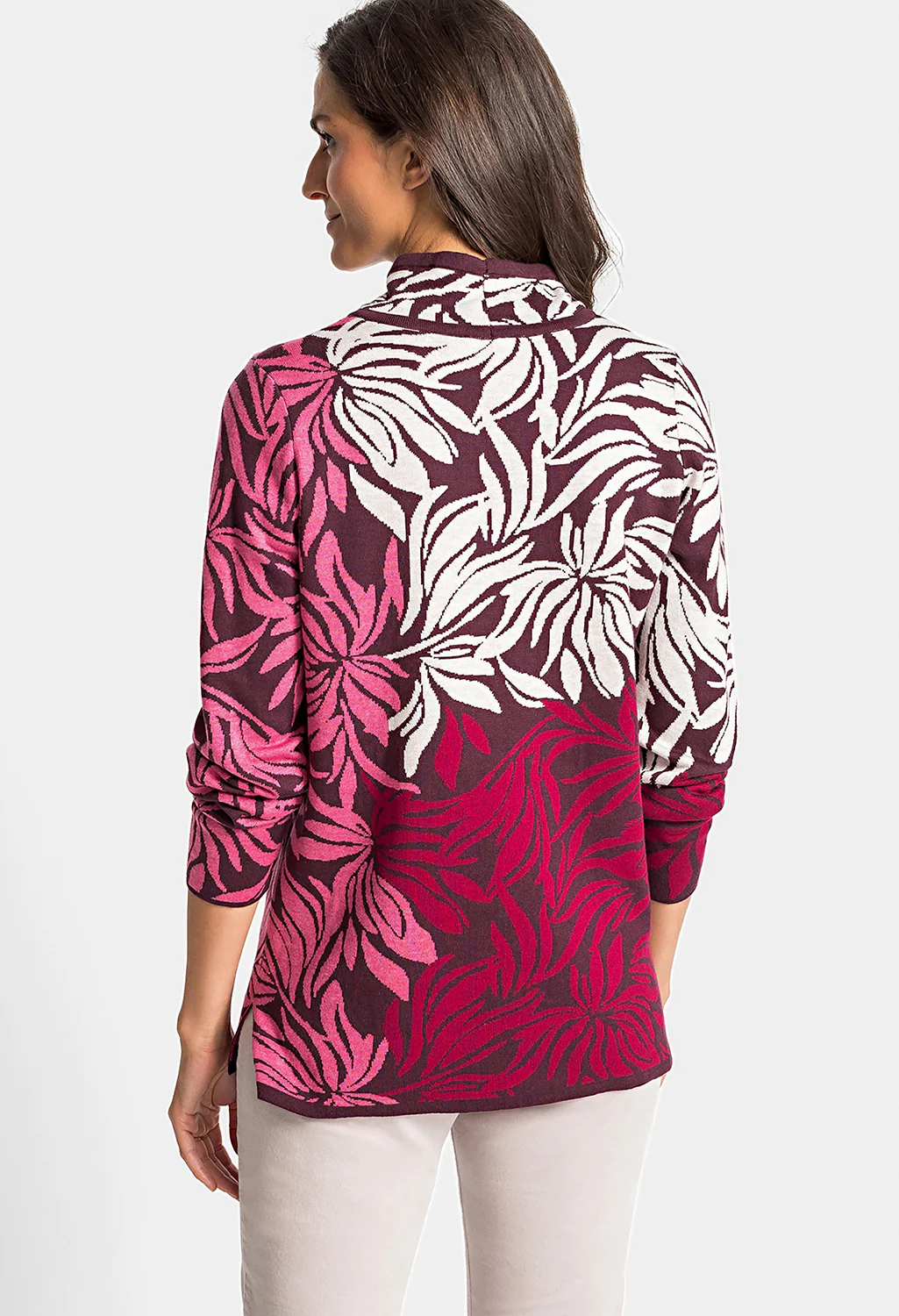Abstract Floral Mock Neck Sweater