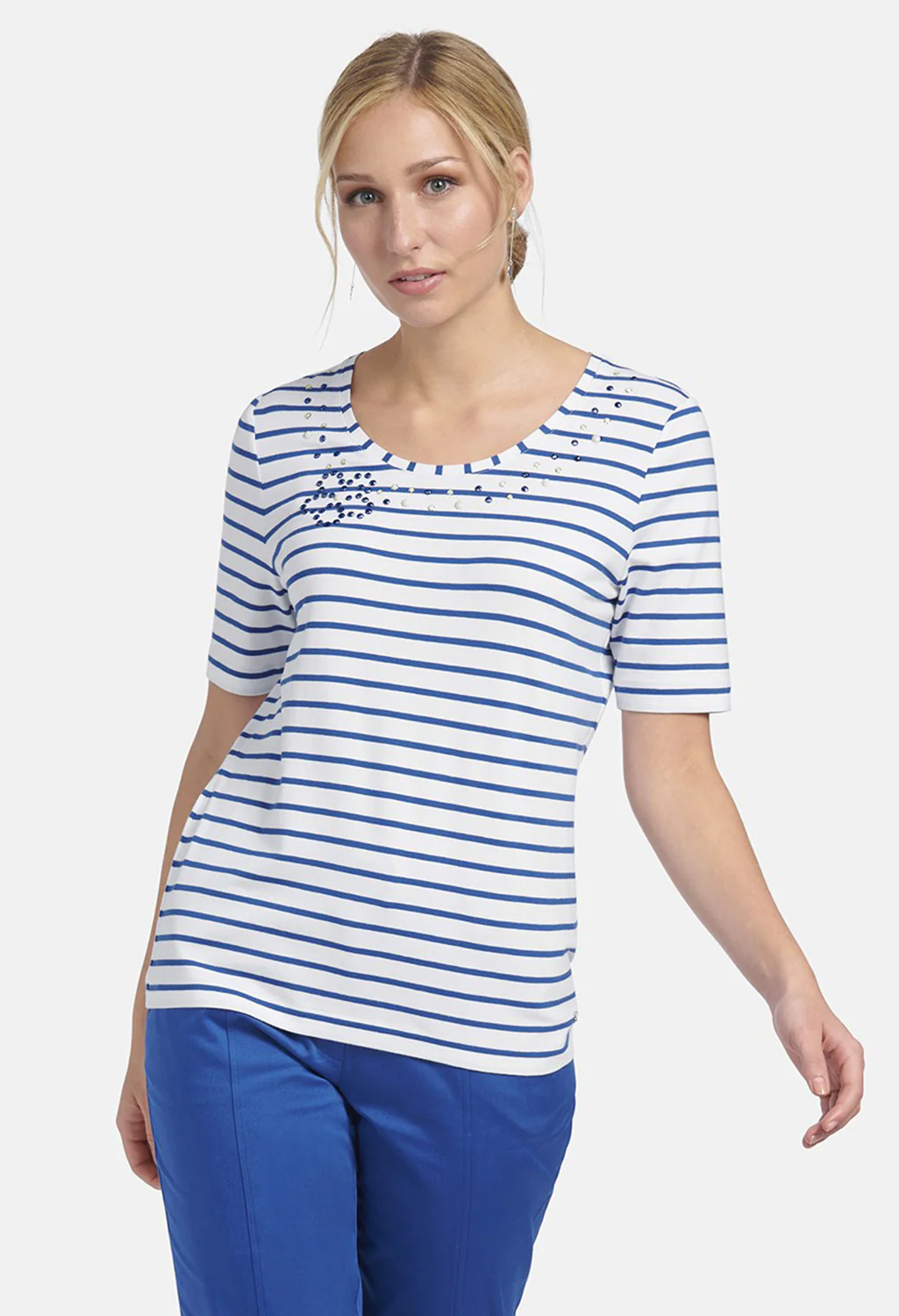T-SHIRT WITH STRIPES IN WHITE-BLUE