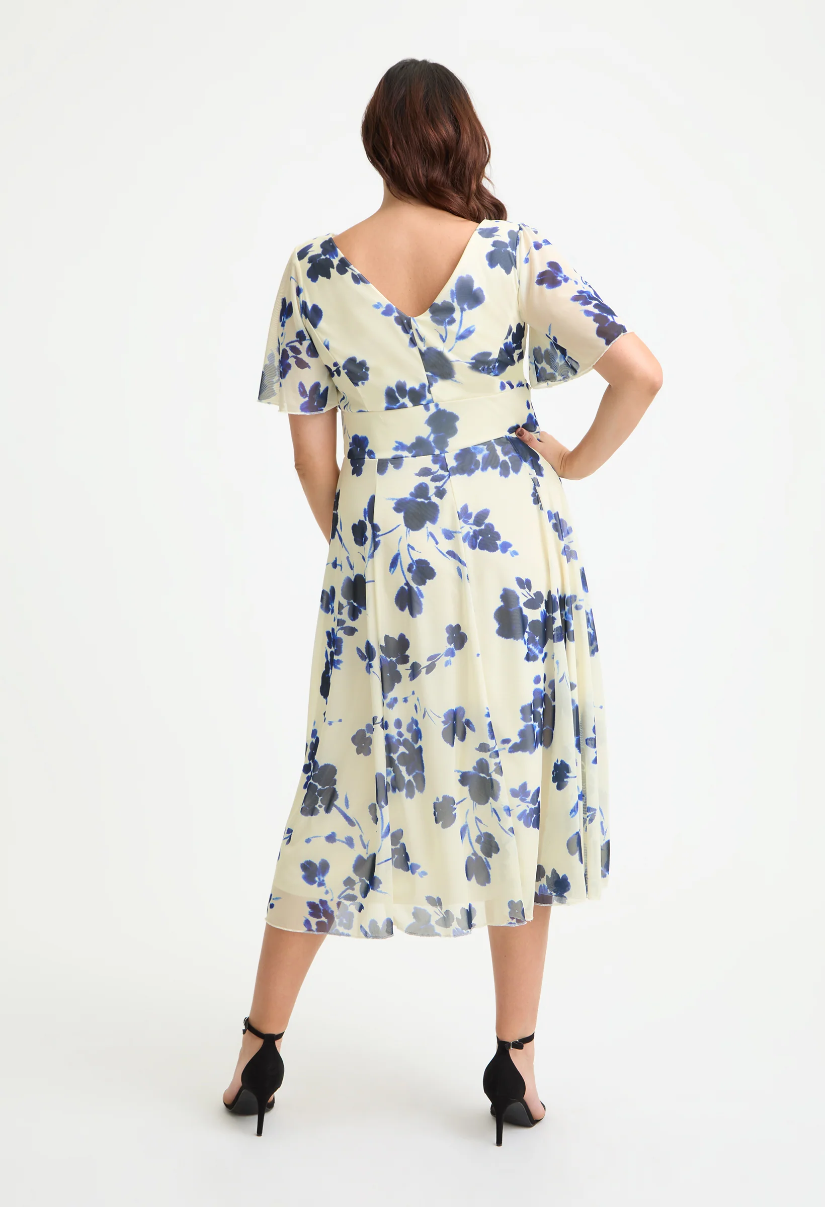 Victoria Angel Sleeve Mesh Midi Curve+ Dress