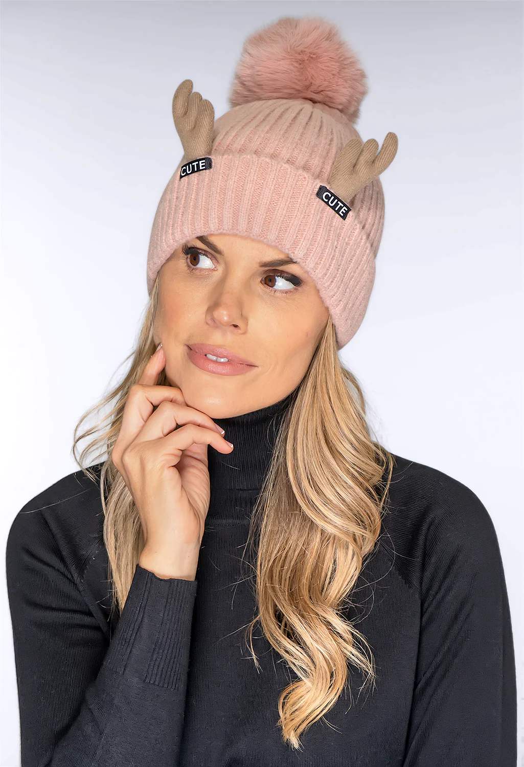 Cute Dusty Pink Bobble Hat