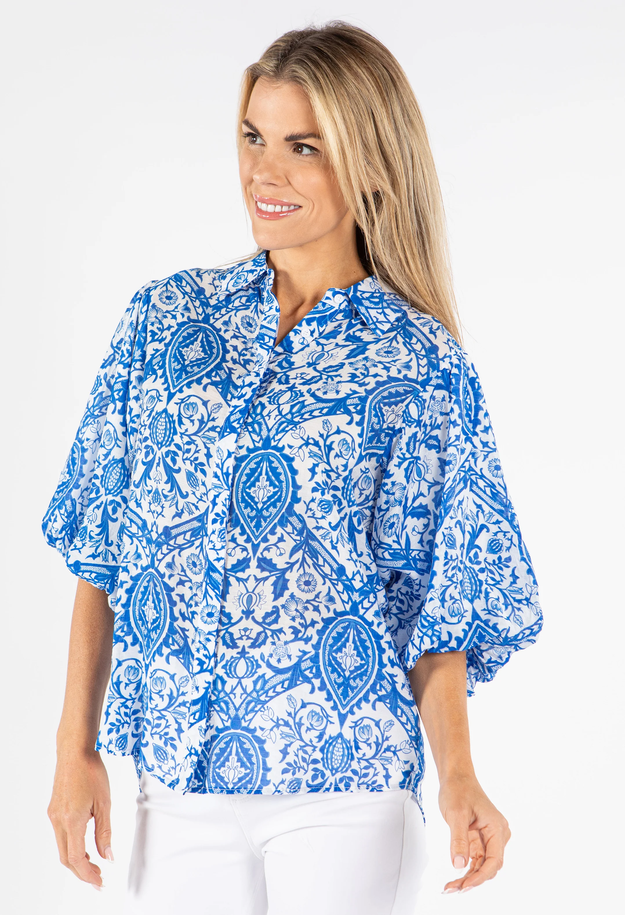 Floral Balloon Sleeve Blouse