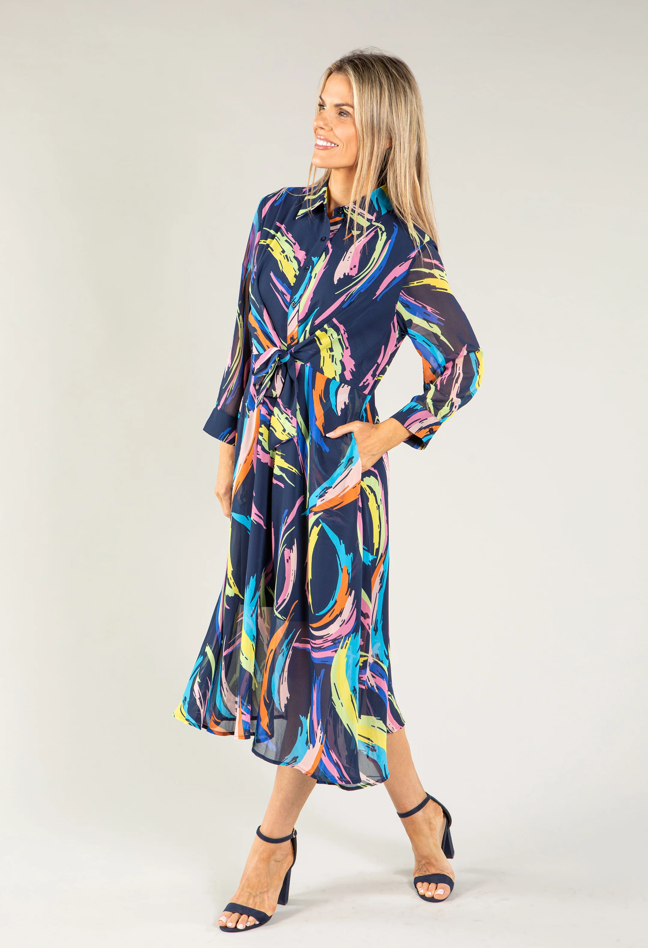 Abstract Shirt Style Woven Dress