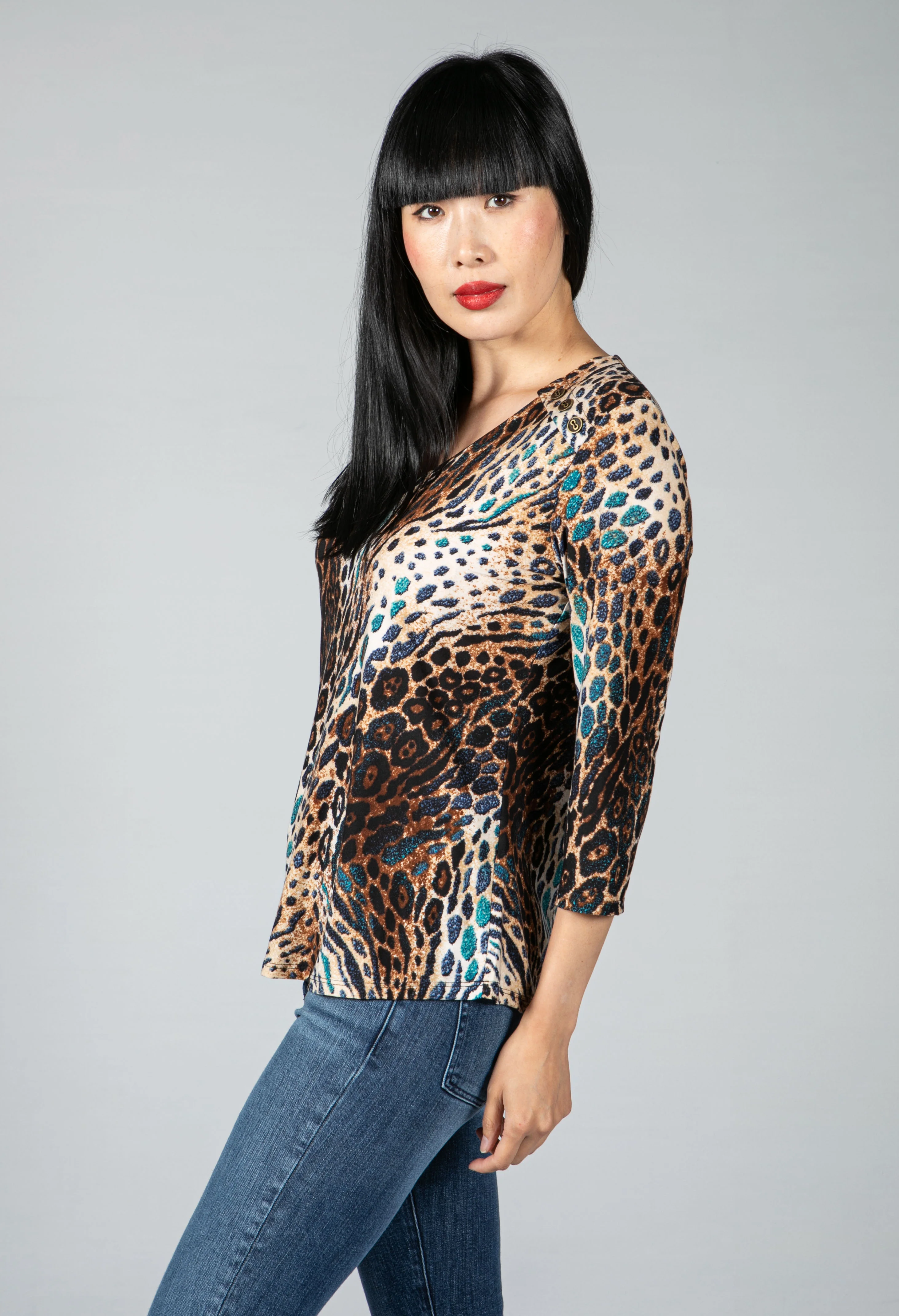 Leopard Print Top with Button Detail