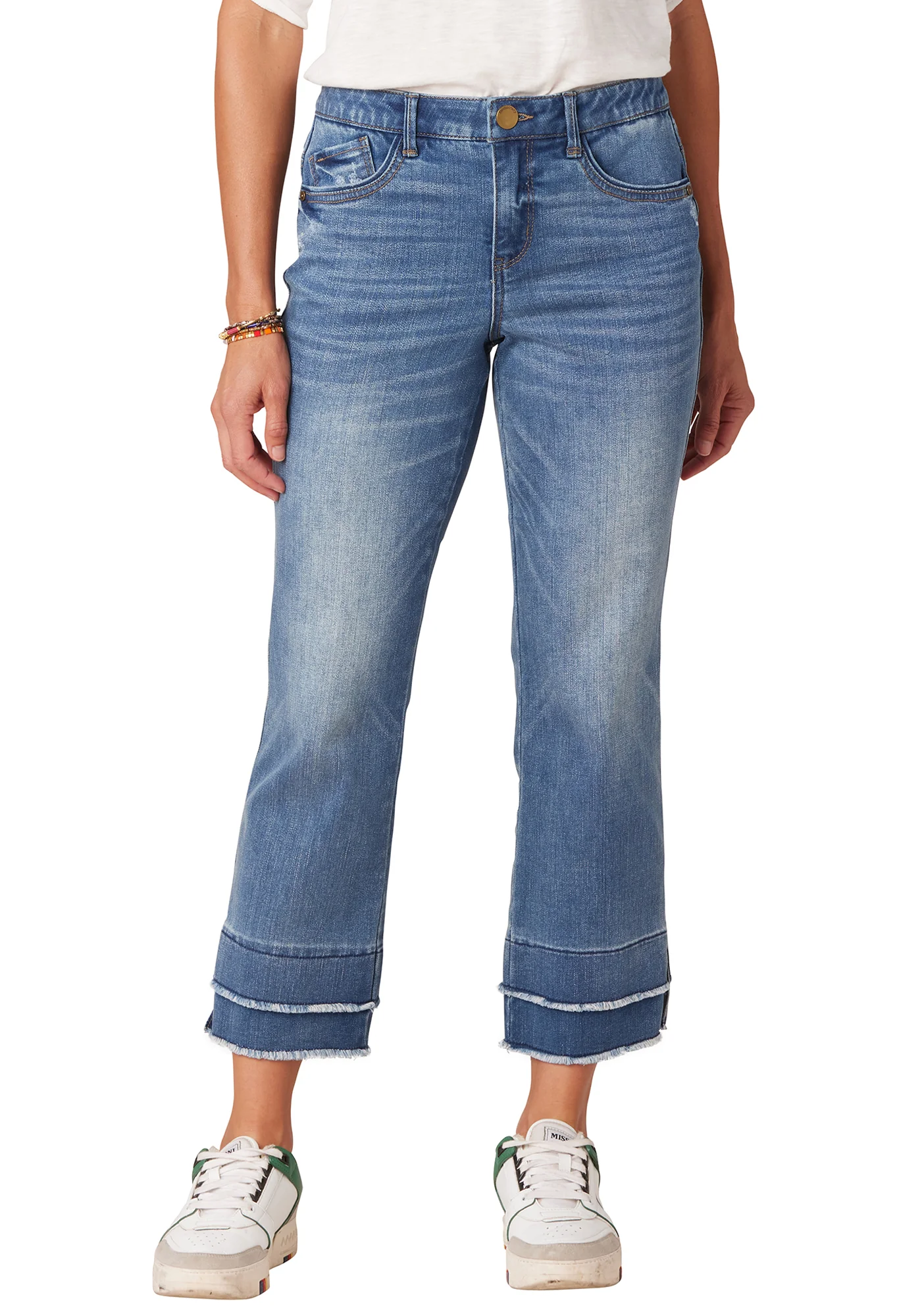 Absolution Mid-Rise Blue Double Layer Fray Hem Kick Flare Jeans