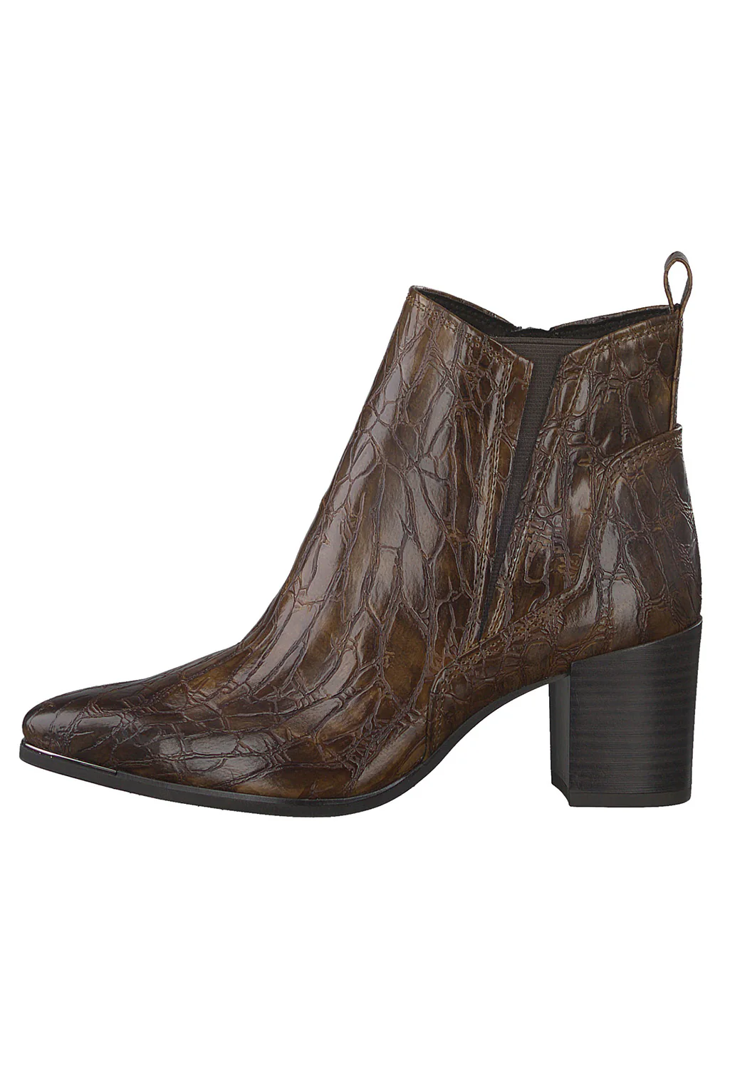 Cognac Croc Print Ankle Boot