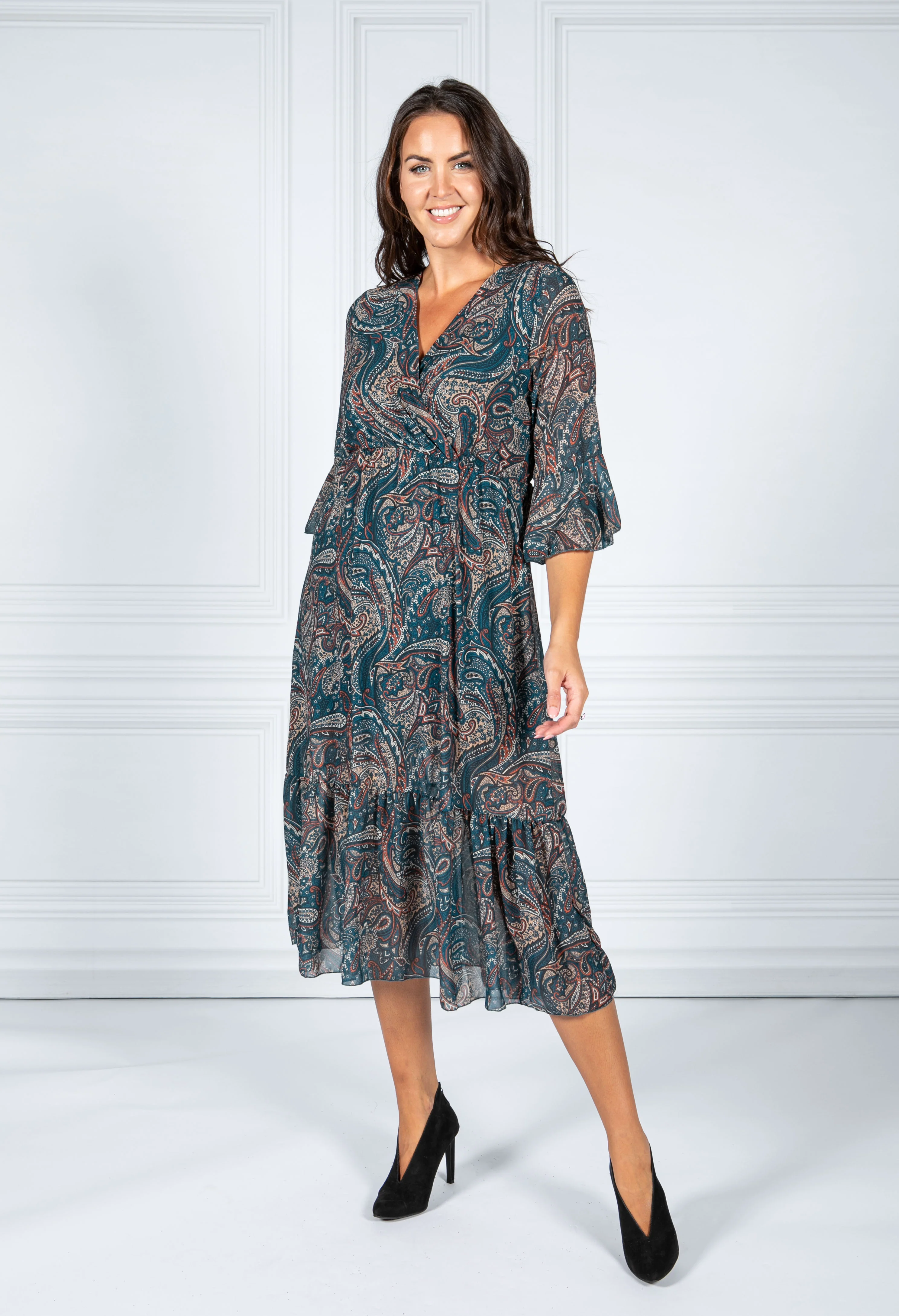 Dusty Teal Paisley Midi Dress